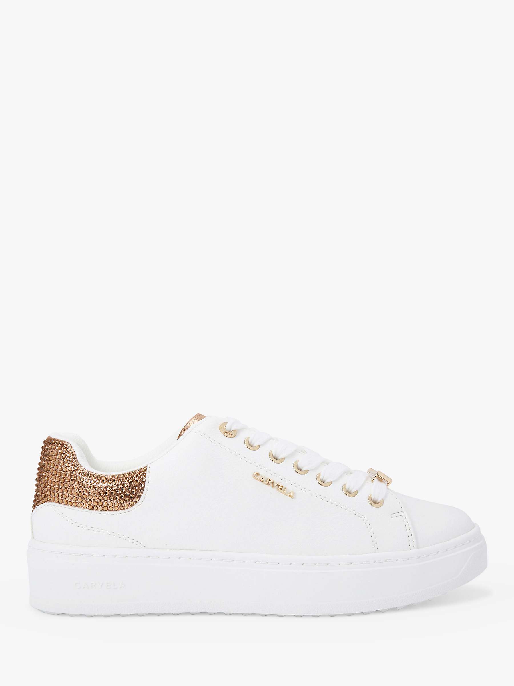 Carvela Dream Lace Up Trainers, White/Gold Stud at John Lewis & Partners