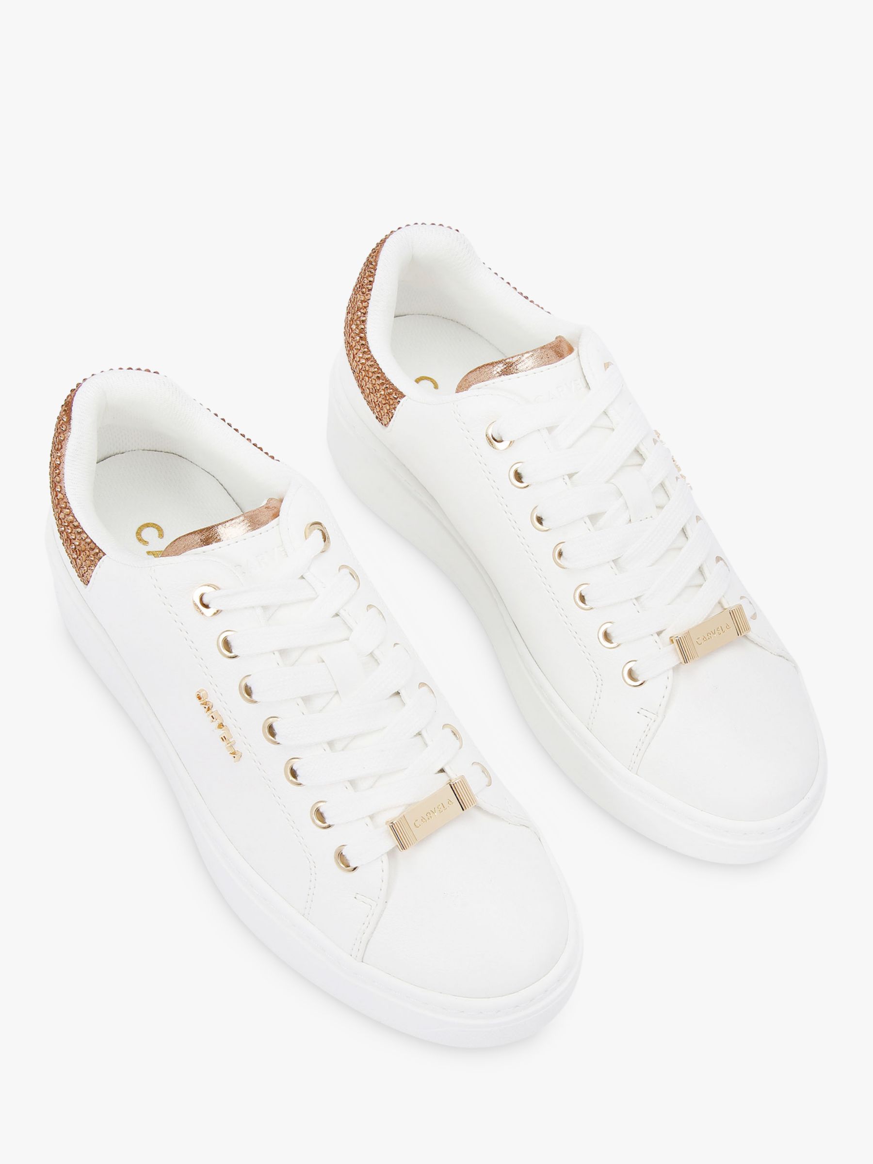 Carvela Dream Lace Up Trainers, White/Gold Stud at John Lewis & Partners