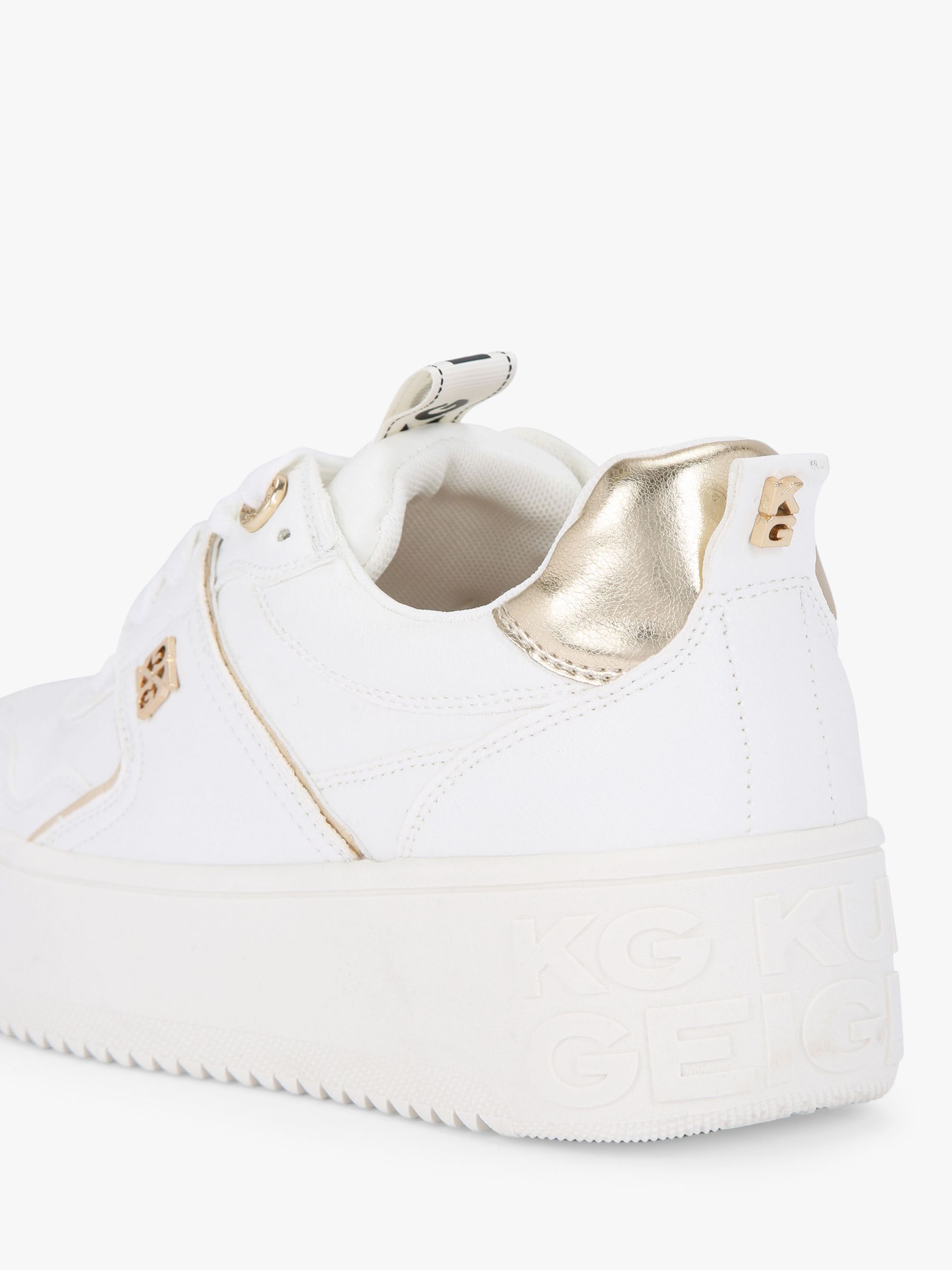 KG Kurt Geiger Lyra Lace Up Trainers, White/gold at John Lewis & Partners
