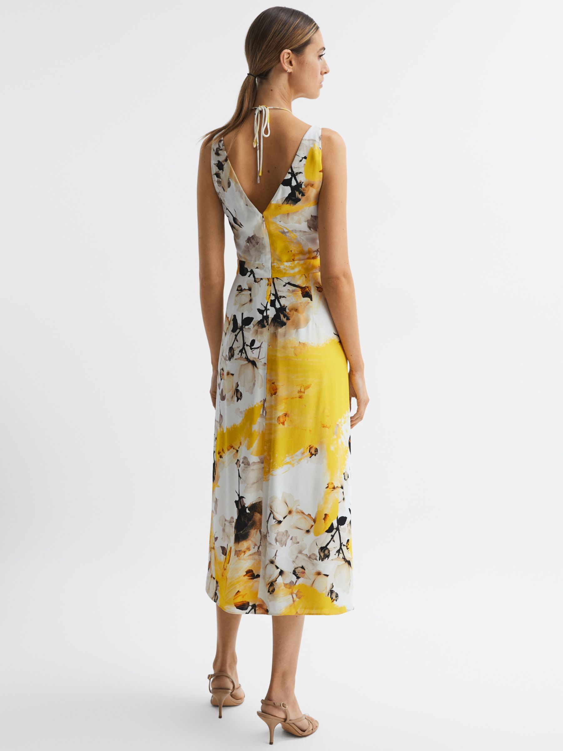 Reiss Kasia Floral Midi Dress, Yellow/Multi, 6