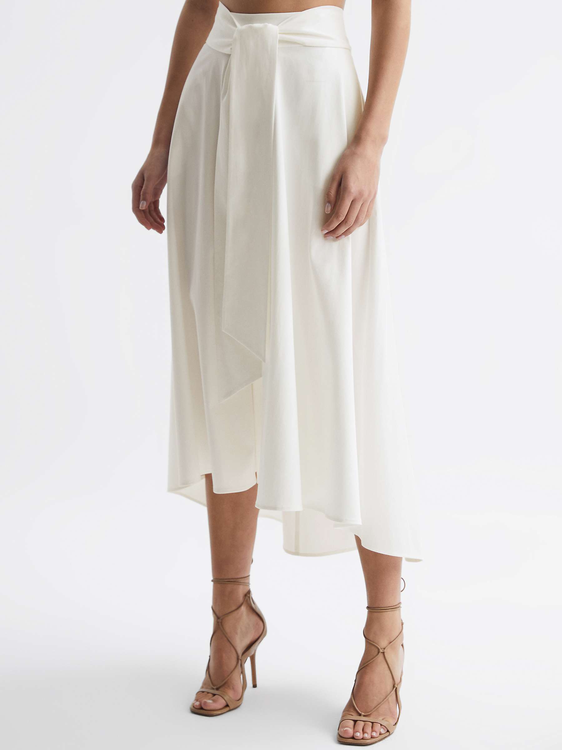 Reiss Rebecca Midi Flared Skirt, White at John Lewis & Partners