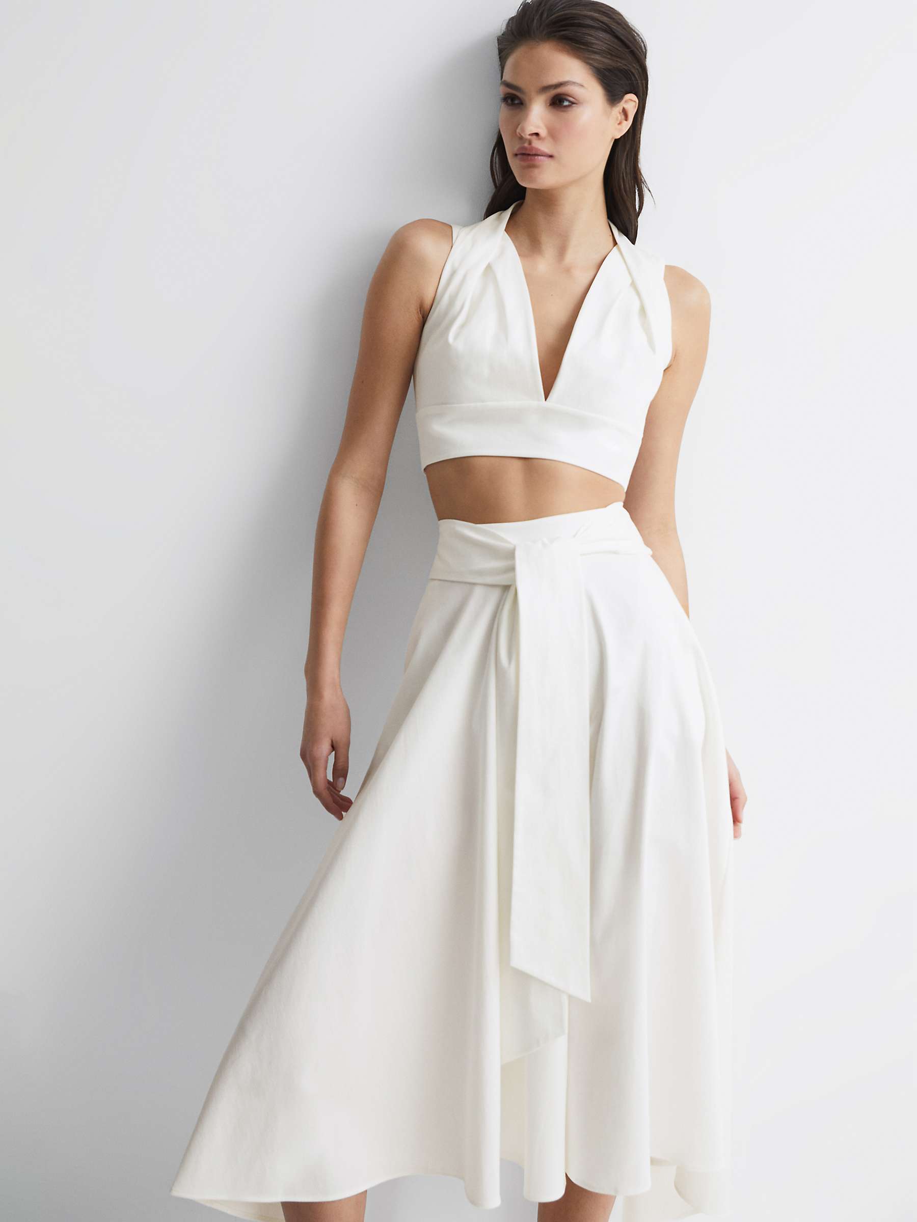 Reiss Rebecca Midi Flared Skirt, White at John Lewis & Partners