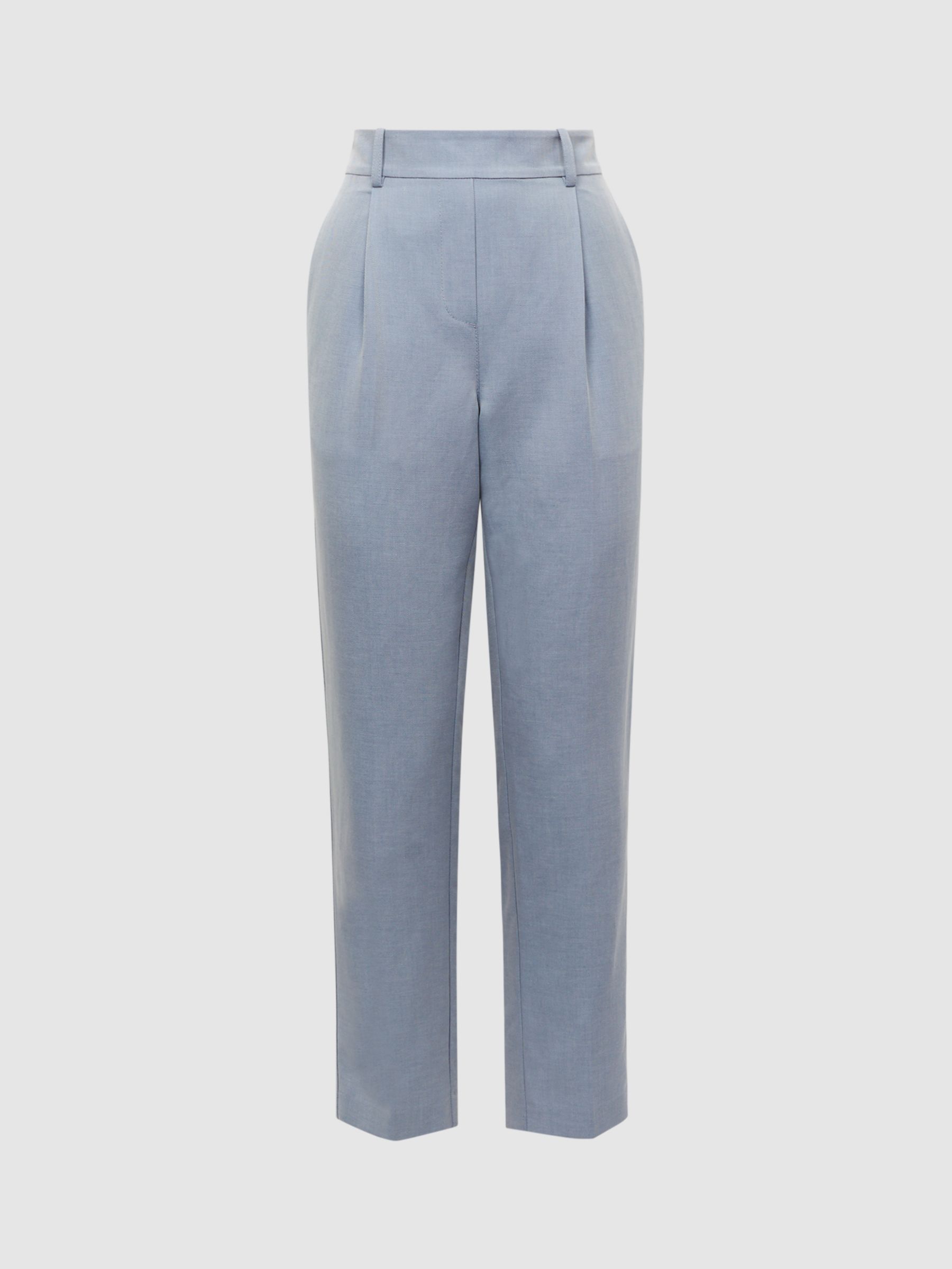 Reiss Shae Tapered Linen Blend Trousers, Pale Blue at John Lewis & Partners