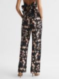 Reiss Leo Floral Wide Leg Linen Trousers, Black/Multi