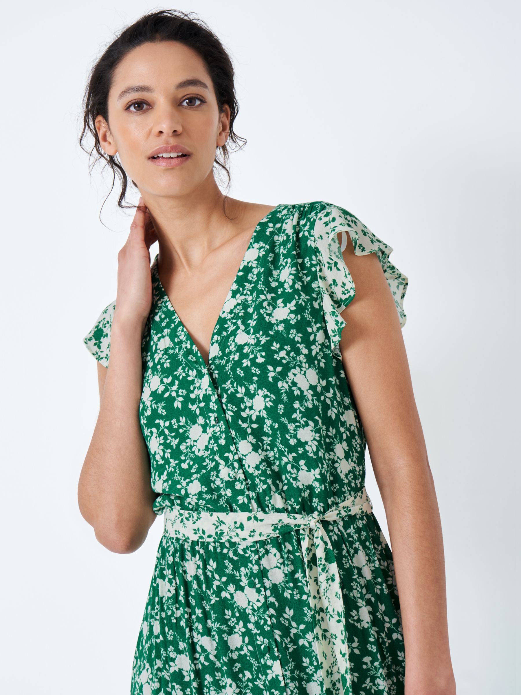 Crew Clothing Summer Frill Sleeve Dress, Green at John Lewis & Partners