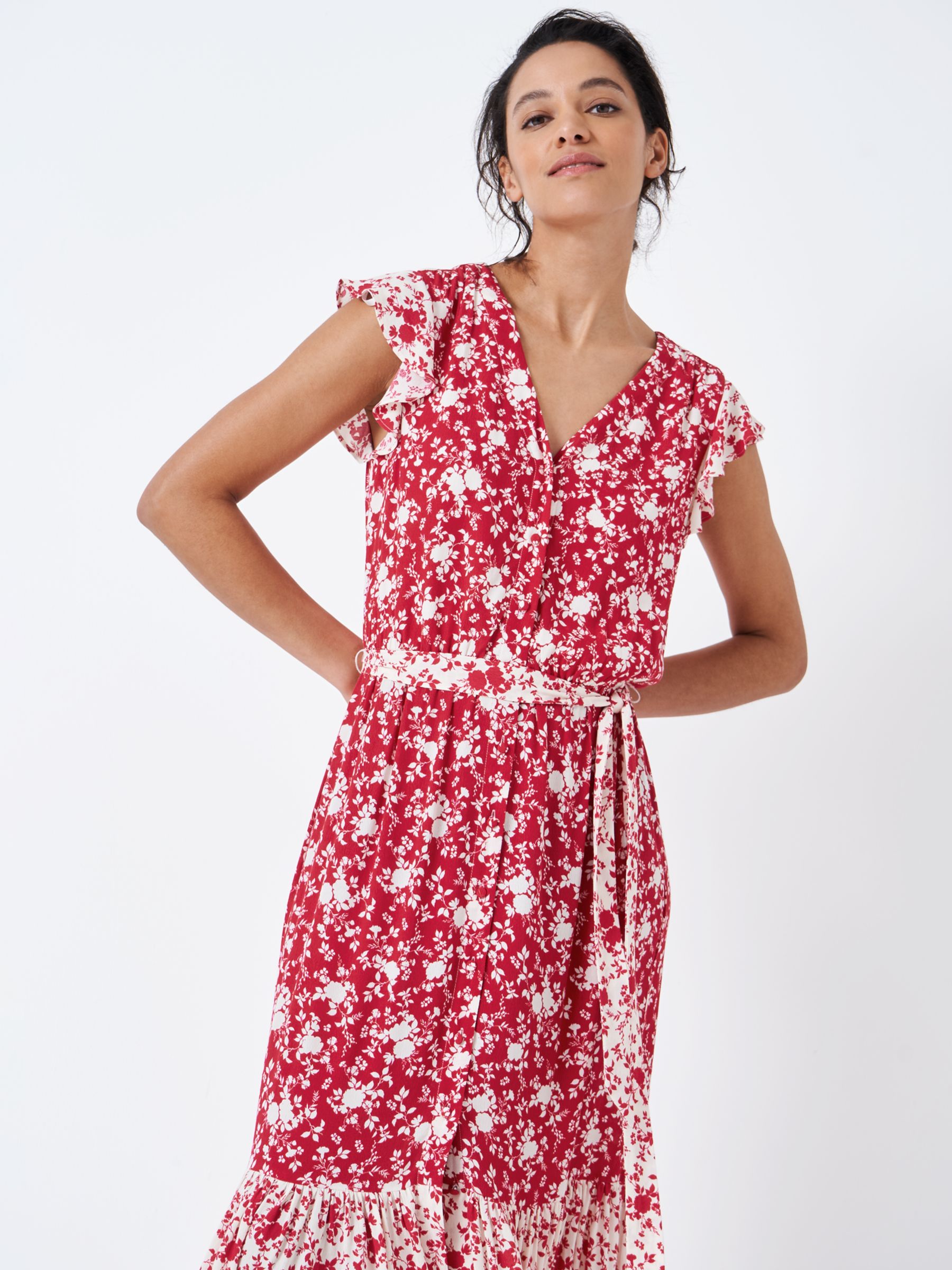 Crew Clothing Summer Frill Sleeve Dress, Red at John Lewis & Partners
