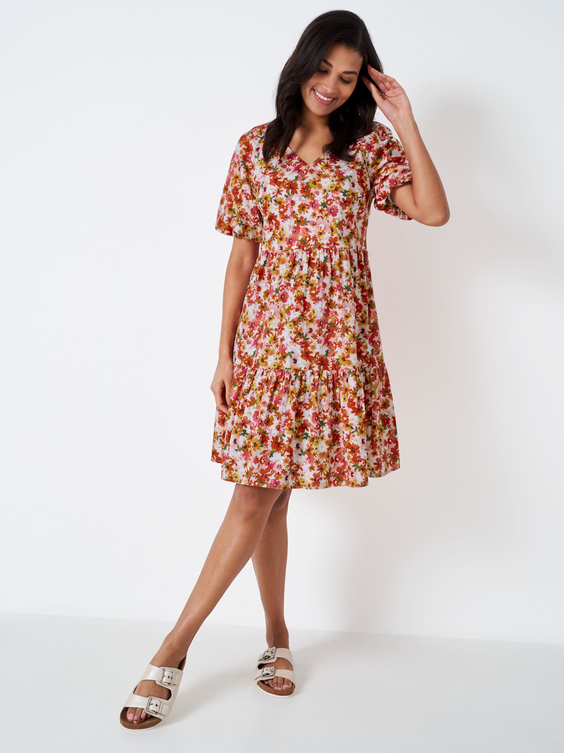 Crew Clothing Isla Floral Print Dress, Pink/Multi