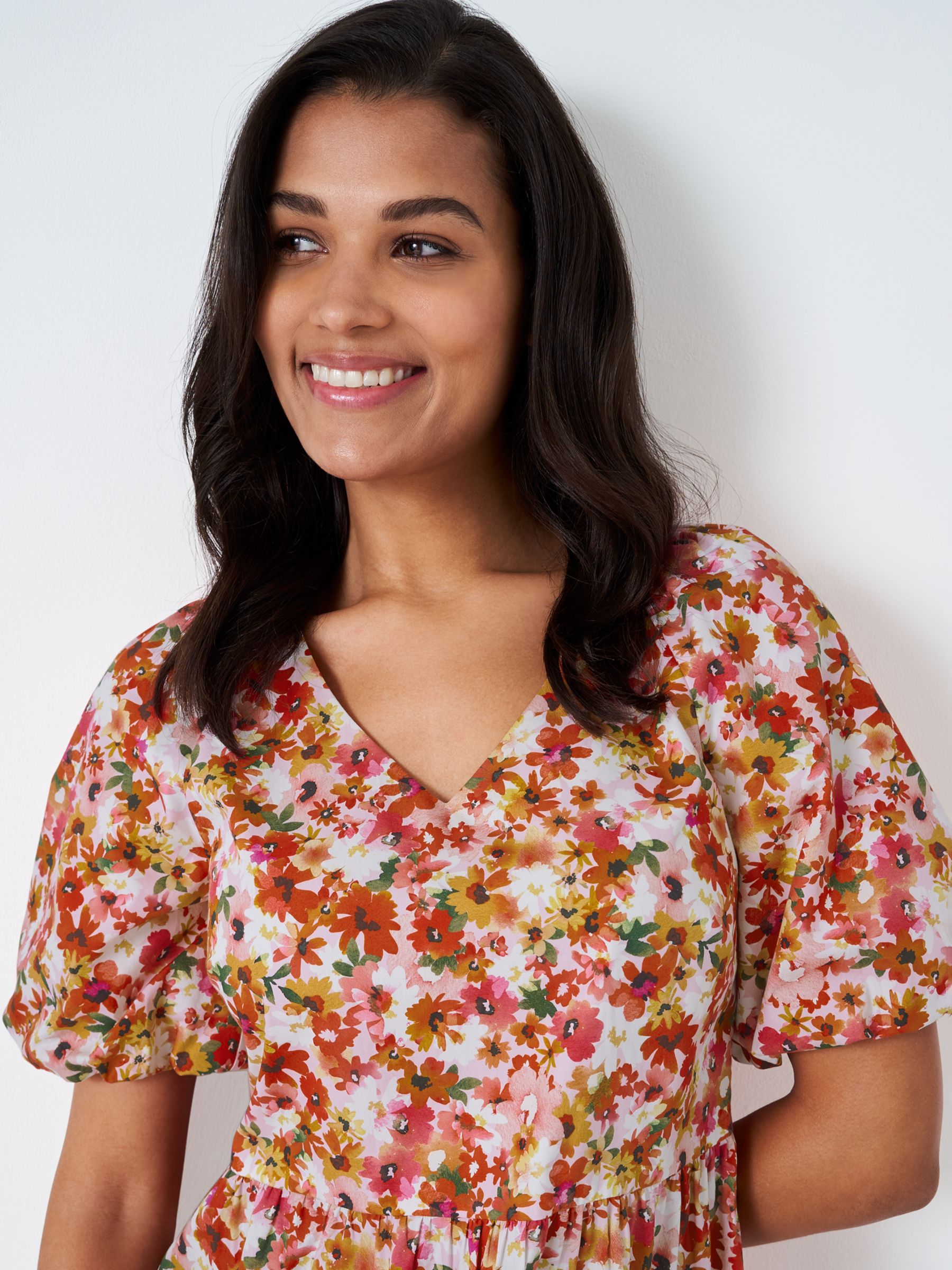 Crew Clothing Isla Floral Print Dress, Pink/Multi at John Lewis & Partners