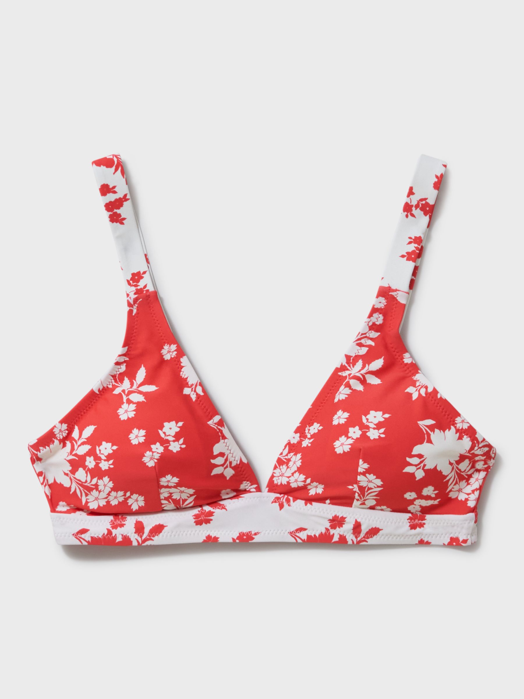 Crew Clothing Floral Print Bikini Top, Red at John Lewis & Partners