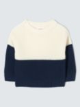 John Lewis ANYDAY Baby Colour Block Knitted Jumper, Cream/Navy