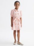 Reiss Kids' Naomi Puff Sleeve Belted Dress, Pink