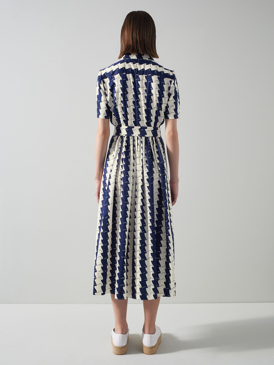 L.K.Bennett Calder Abstract Print Midi Shirt Dress, Navy/Cream at John ...