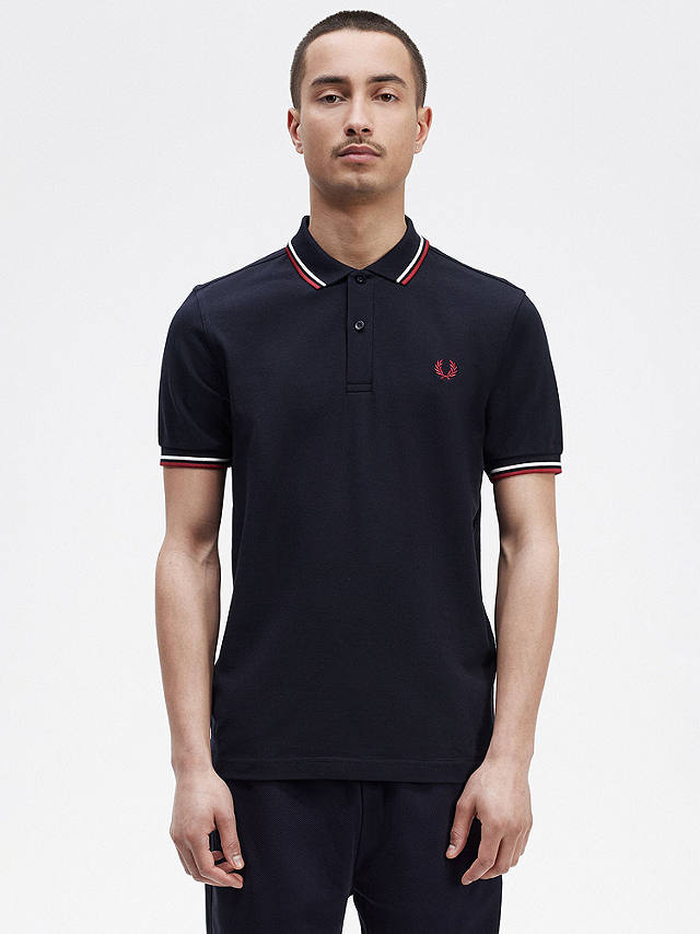 Fred Perry Short Sleeve Polo Shirt, Navy/White/Red