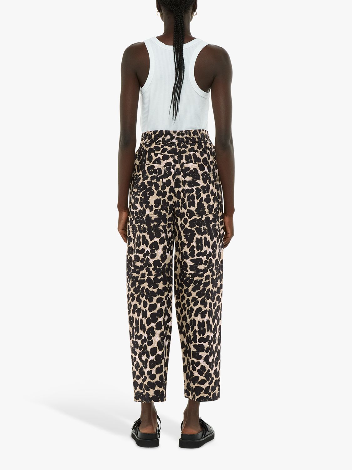 Whistles Cotton Poplin Trousers, Leopard Print, 6