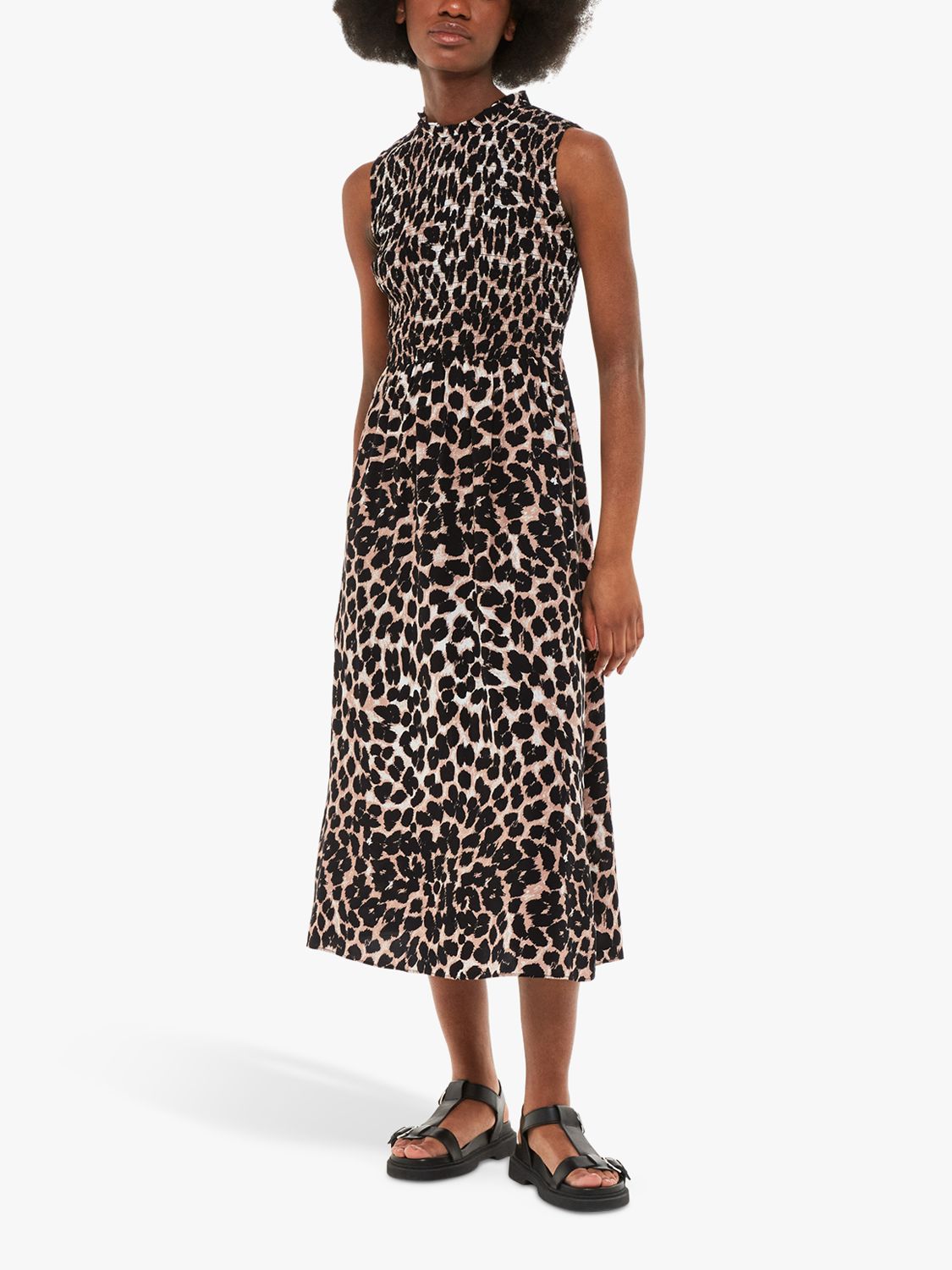 Whistles Heidi Leopard Print Midi Dress, Brown/Multi, 6