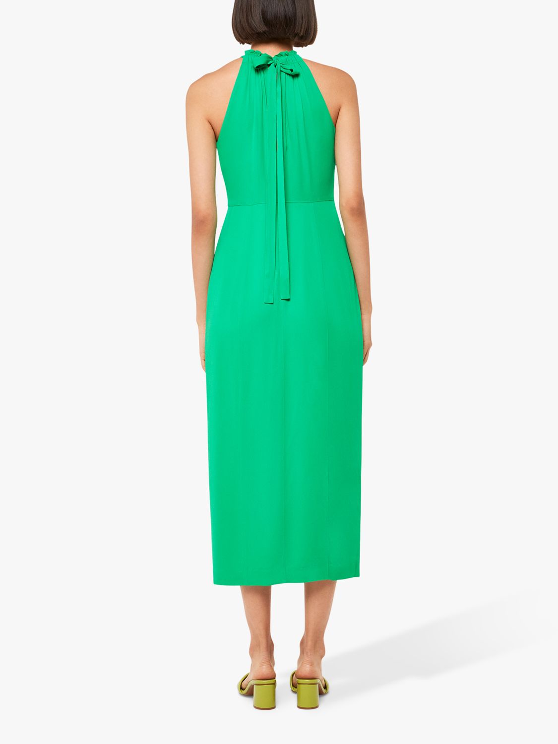 Whistles Plain Eliza Halterneck Midi Dress, Green at John Lewis & Partners