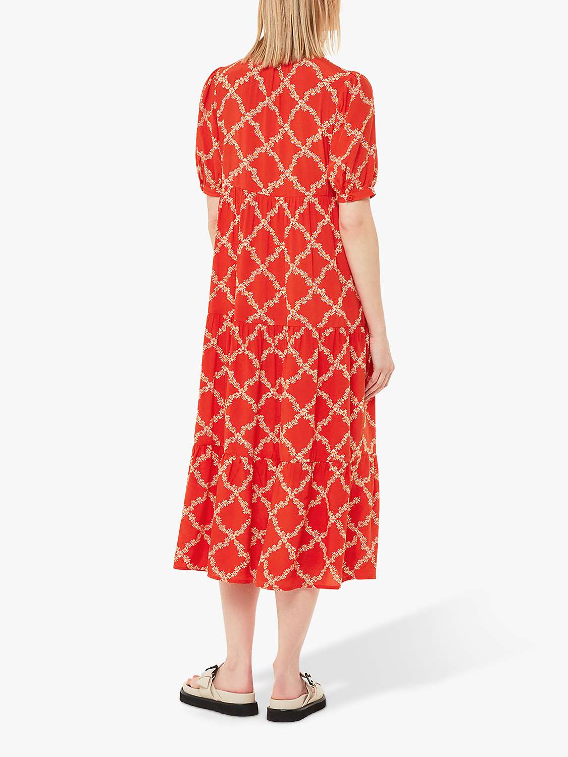 Whistles Daisy Trellis Trapeze Dress, Red/Multi at John Lewis & Partners