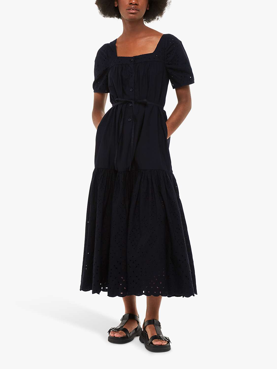 Buy Whistles Broderie Poplin Trapeze Dress, Black Online at johnlewis.com