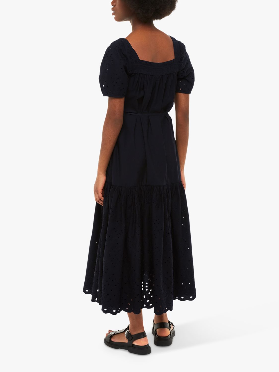 Whistles Broderie Poplin Trapeze Dress, Black, 6