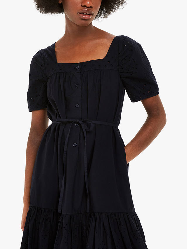 Whistles Broderie Poplin Trapeze Dress, Black