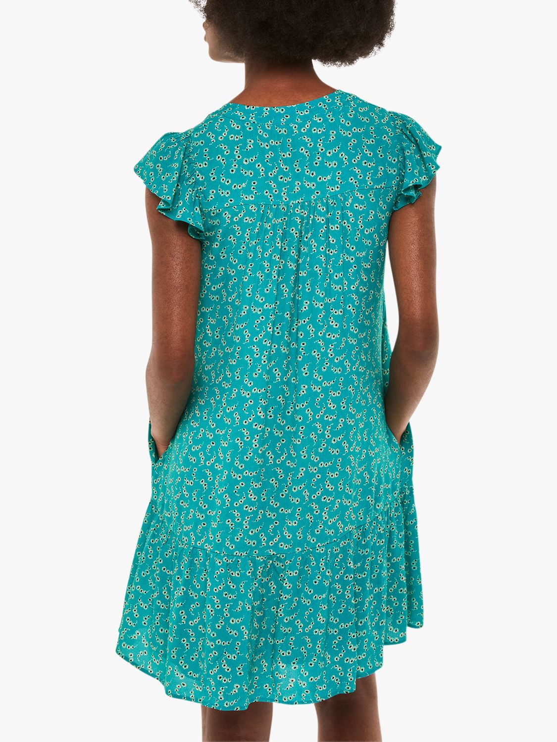 Whistles Floral Crescent Flippy Dress, Green, 6