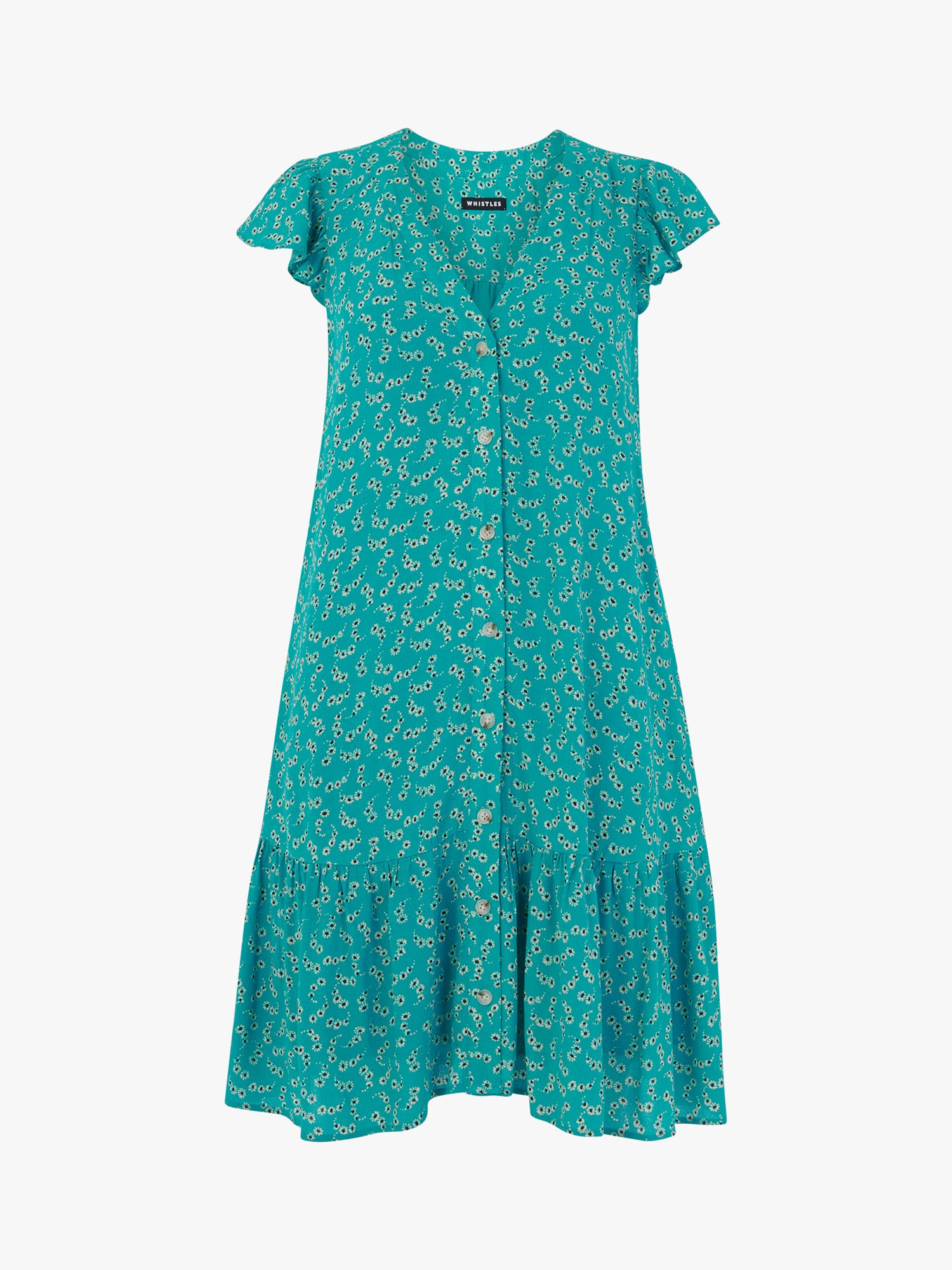 Whistles Floral Crescent Flippy Dress, Green, 6