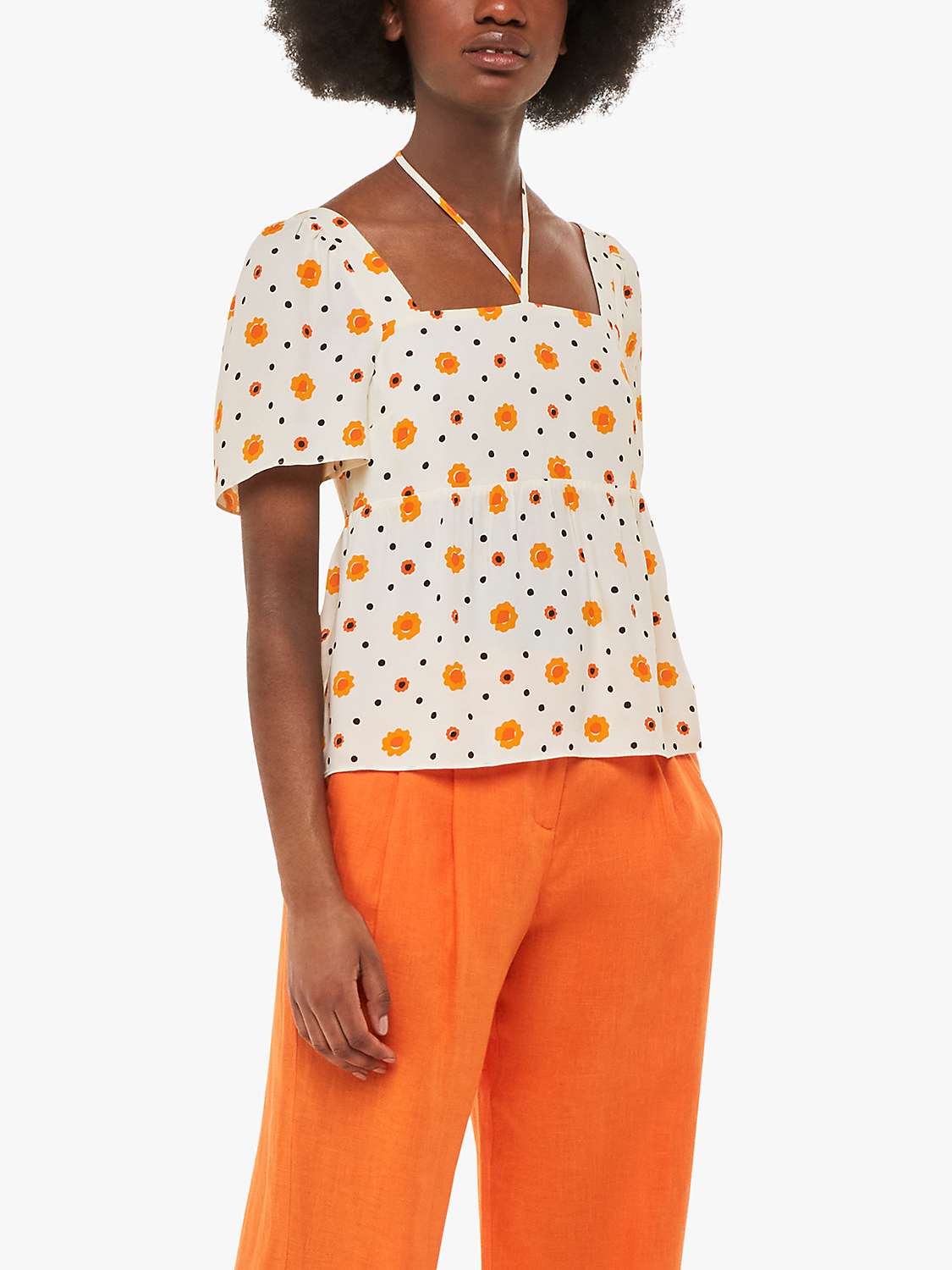 Buy Whistles Flower and Spot Diamond Tie Detail Top, Ivory/Multi Online at johnlewis.com
