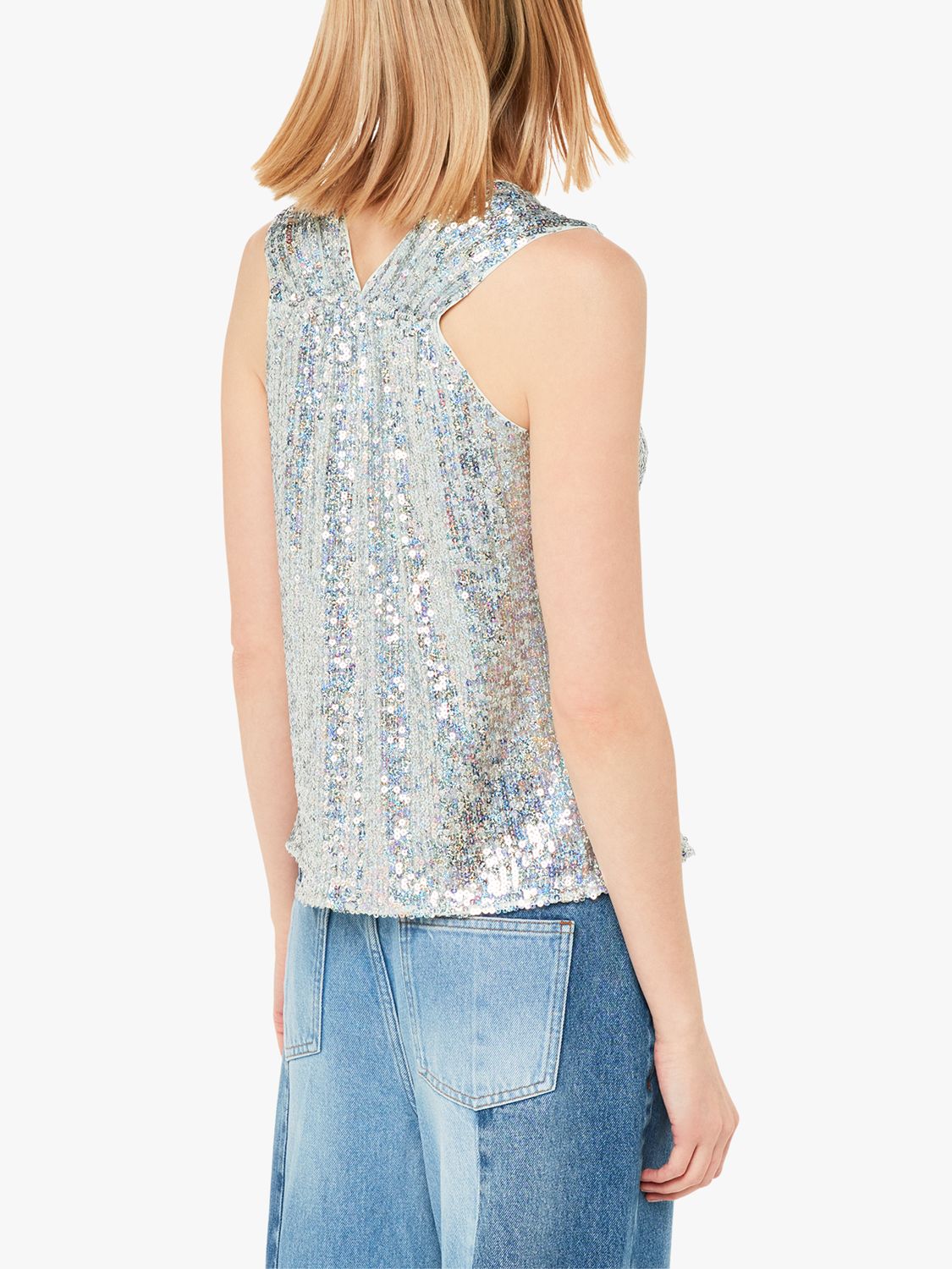 Whistles Claudia Sequin Vest Top, Silver, 18