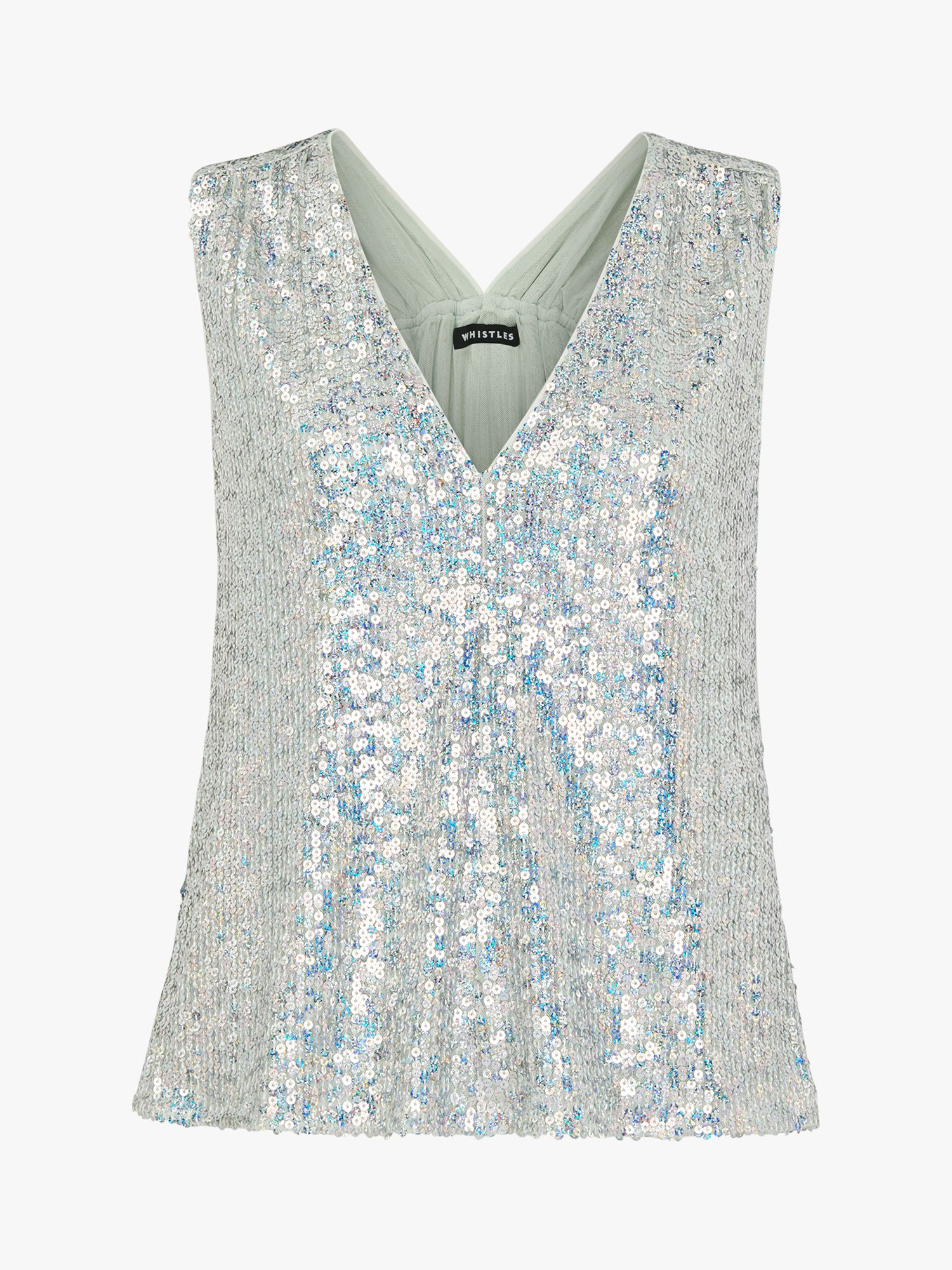 Whistles Claudia Sequin Vest Top, Silver, 6