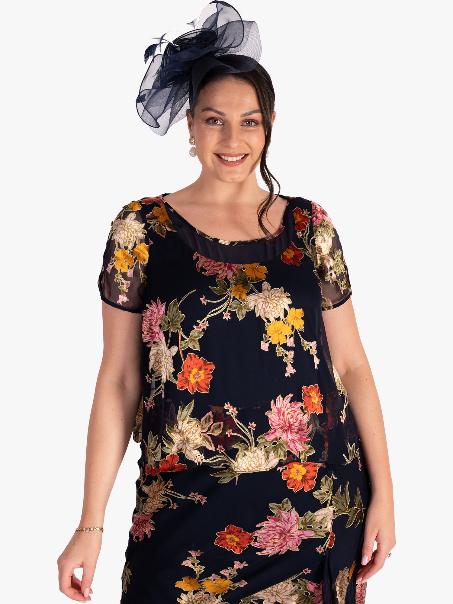chesca Floral Swirls Fascinator, Navy at John Lewis & Partners