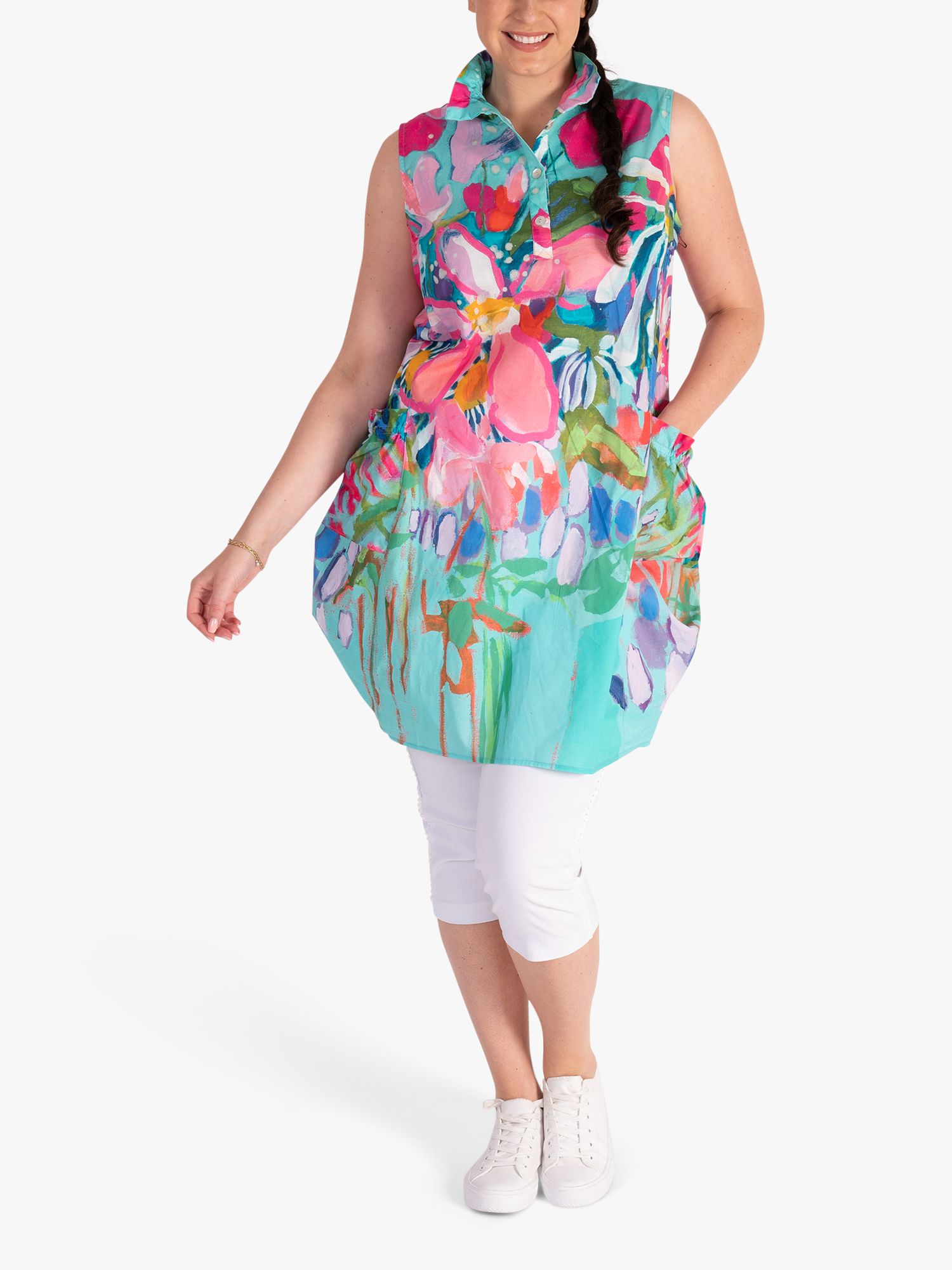 Buy chesca Curve Floral Tunic Dress, Aqua/Multi Online at johnlewis.com