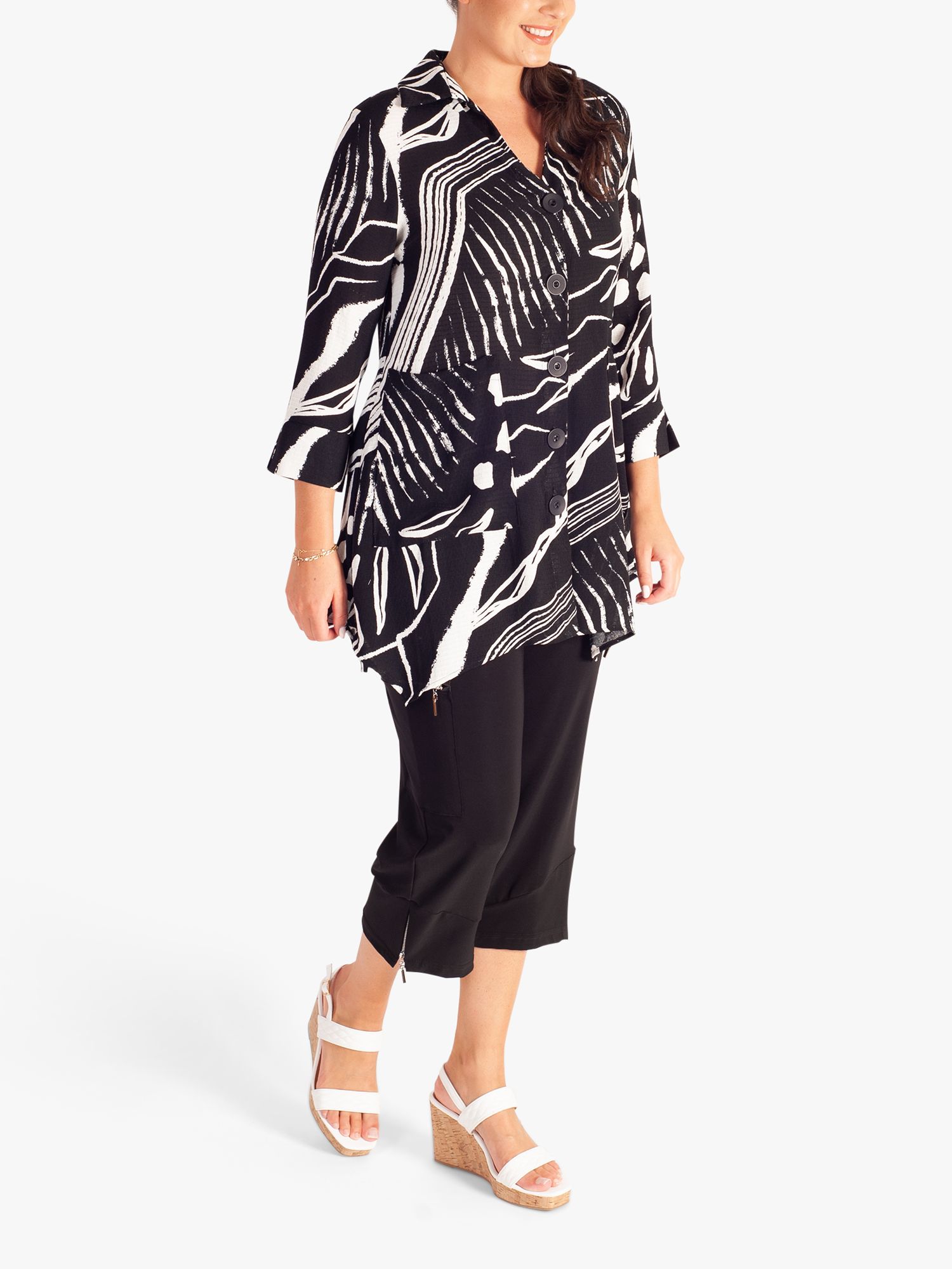 chesca Button Front Abstract Print Blouse, Black/White at John Lewis ...