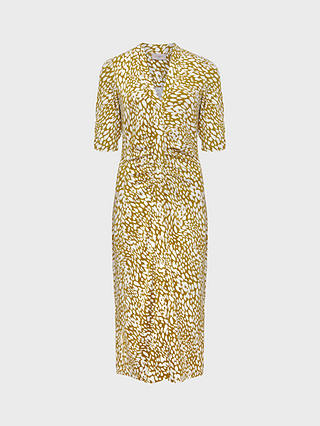 Hobbs Hatty Abstract Print Jersey Midi Dress, Mid Olive/Ivory
