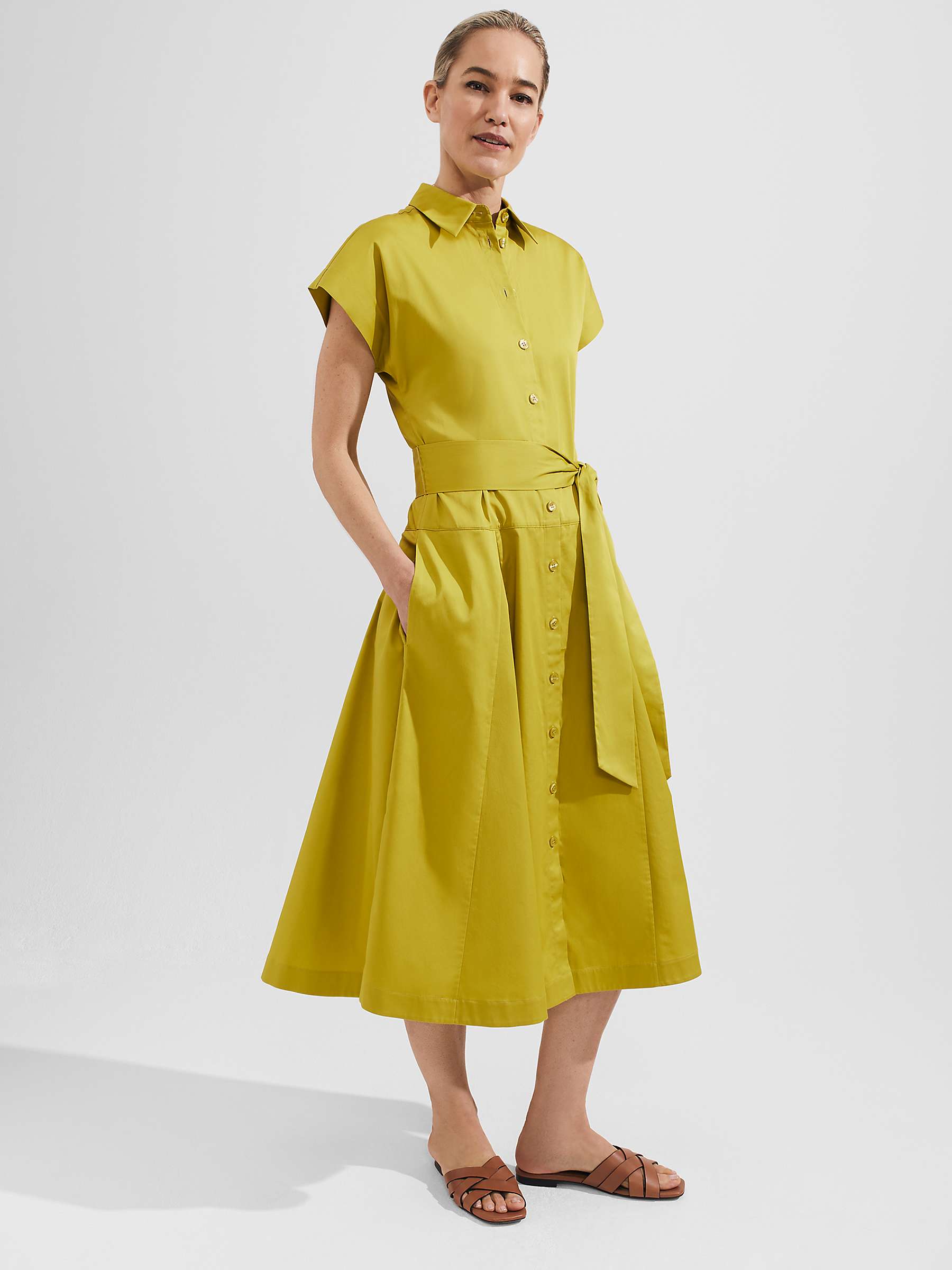 Buy Hobbs Roxie Midi Shirt Dress, Light Olive Online at johnlewis.com