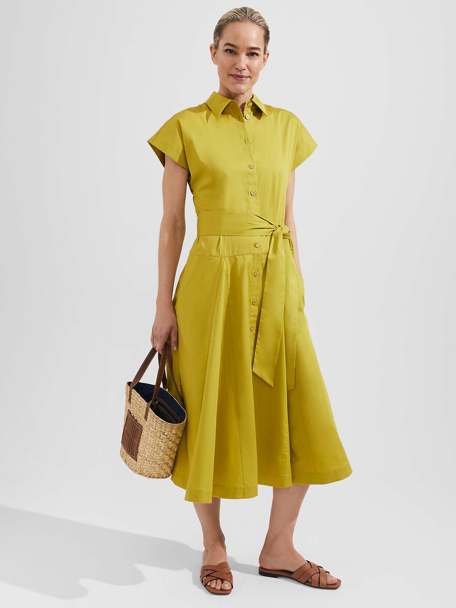 Hobbs Roxie Midi Shirt Dress, Light Olive at John Lewis & Partners