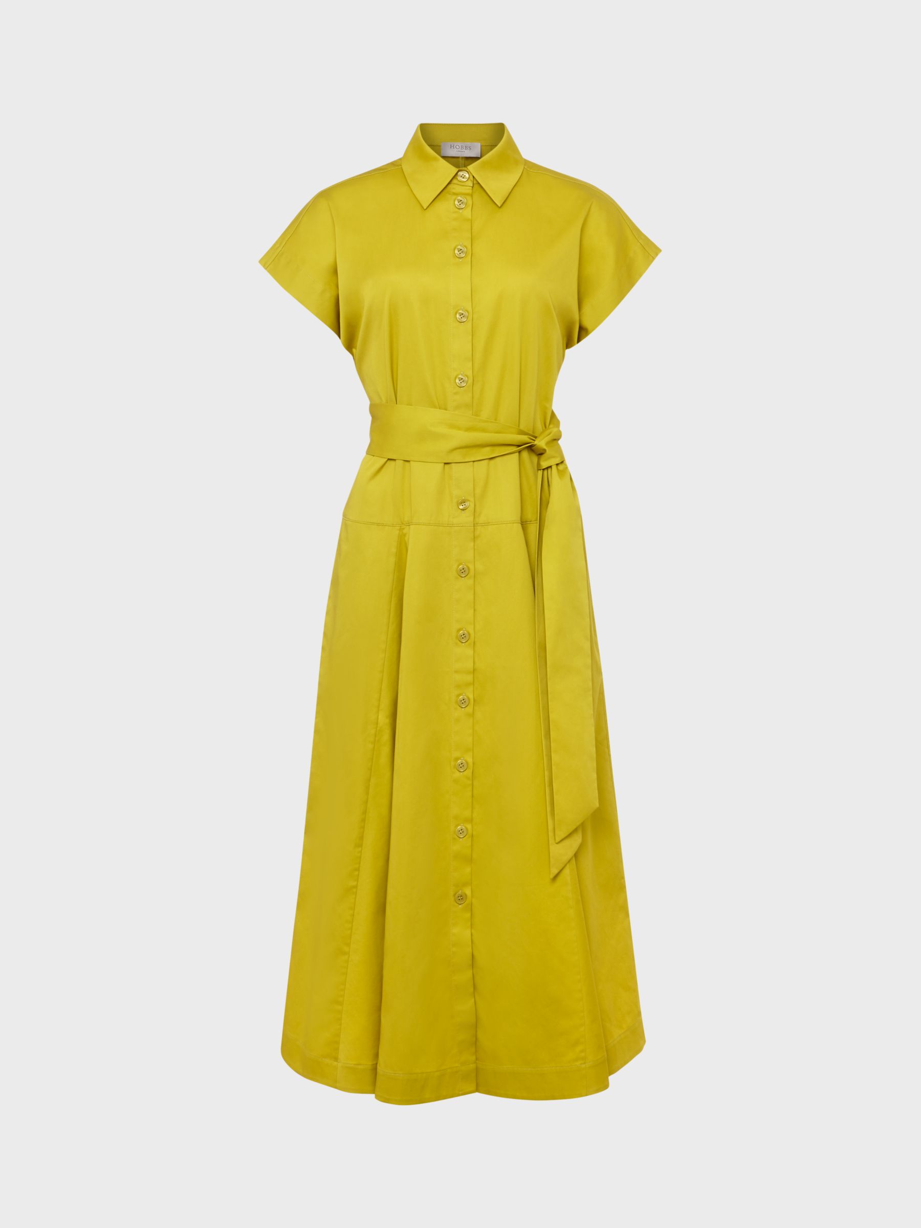 Hobbs Roxie Midi Shirt Dress, Light Olive at John Lewis & Partners