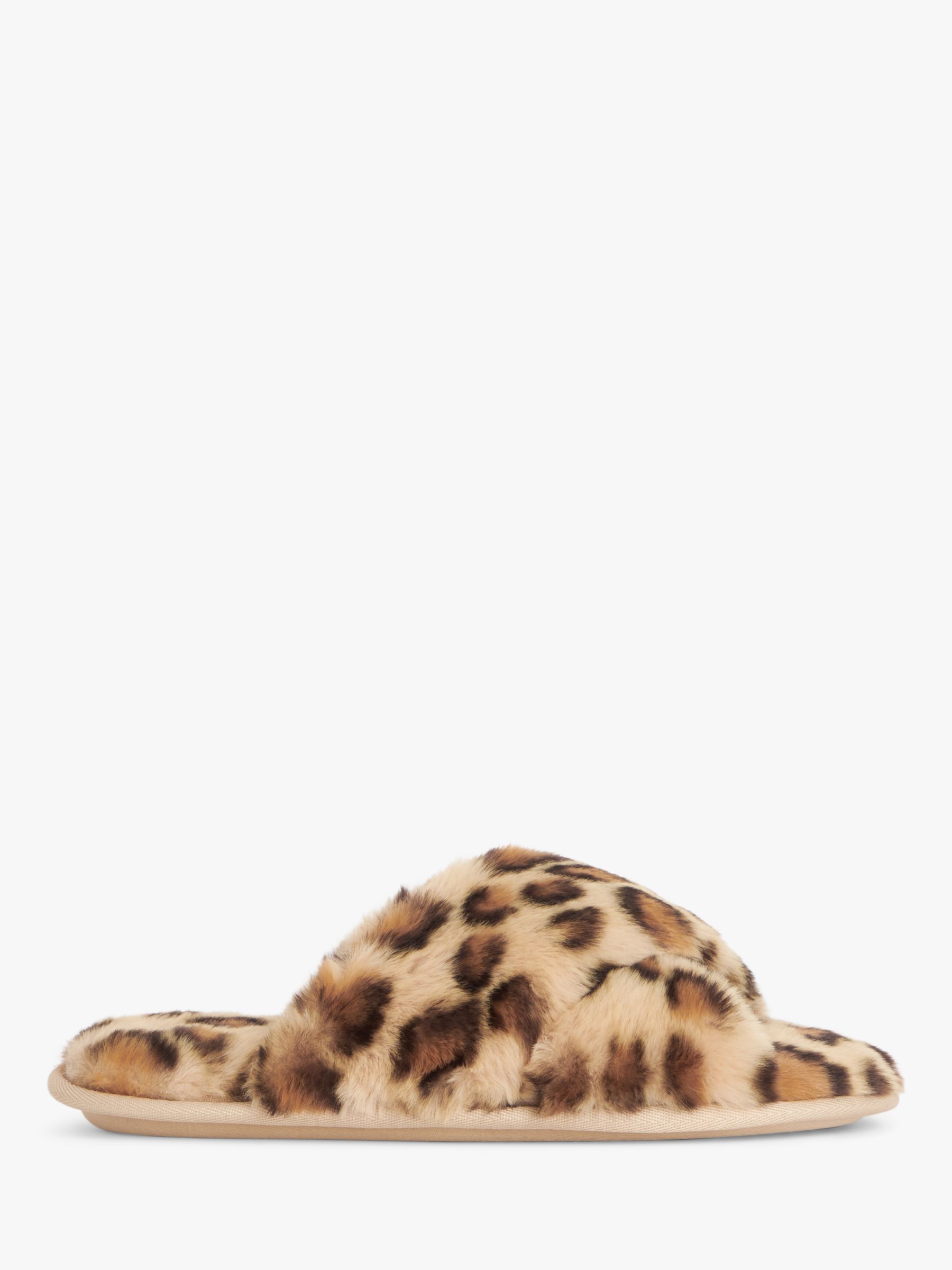 Buy John Lewis ANYDAY Cross Strap Recycled Faux Fur Mule Slippers, Leopard Online at johnlewis.com