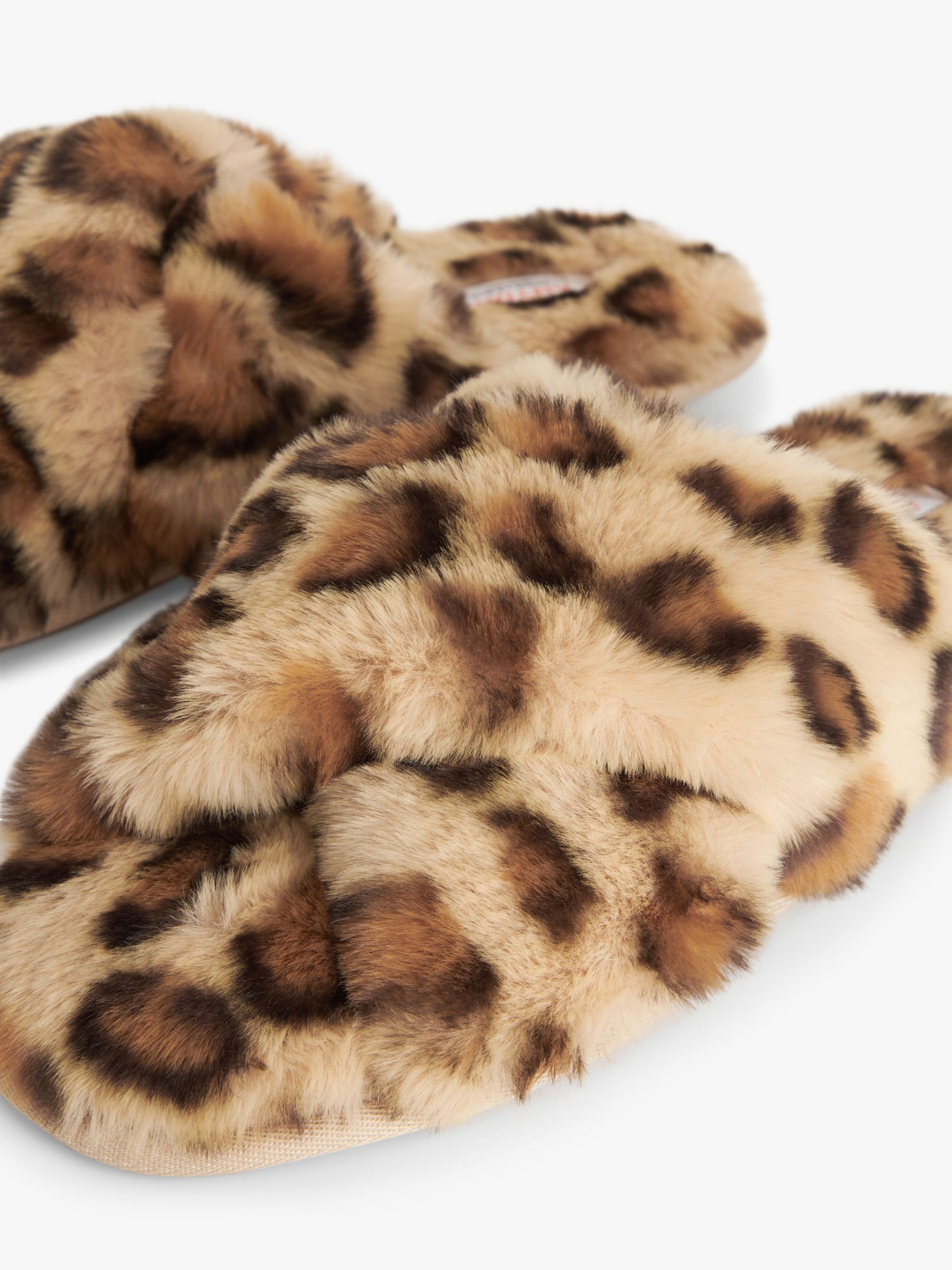 John Lewis ANYDAY Cross Strap Recycled Faux Fur Mule Slippers, Leopard ...