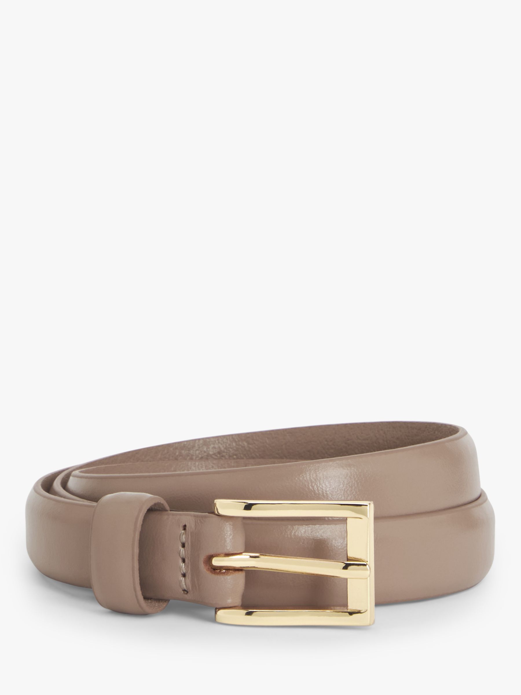 John Lewis Narrow Buckle Leather Belt, Taupe, M
