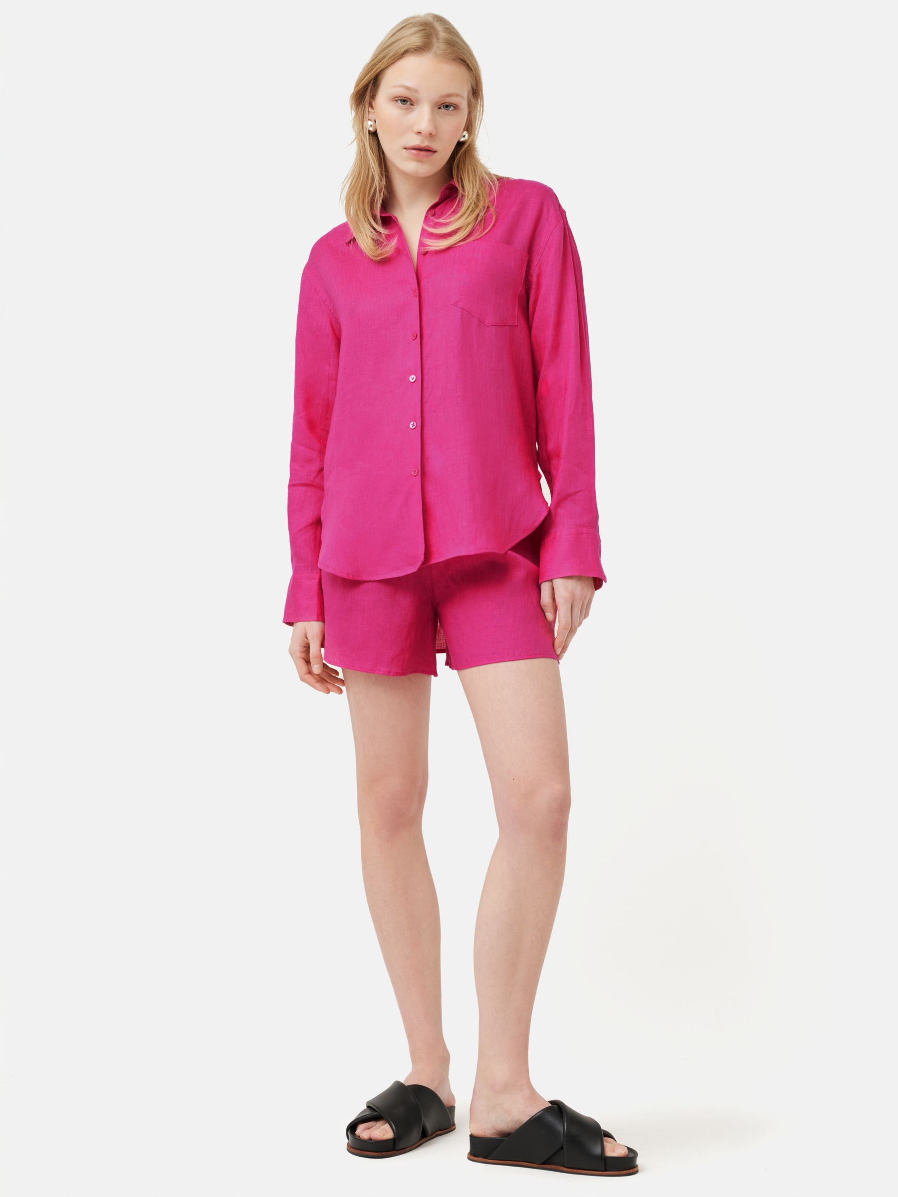 Jigsaw Relaxed Linen Shirt, Pink at John Lewis & Partners
