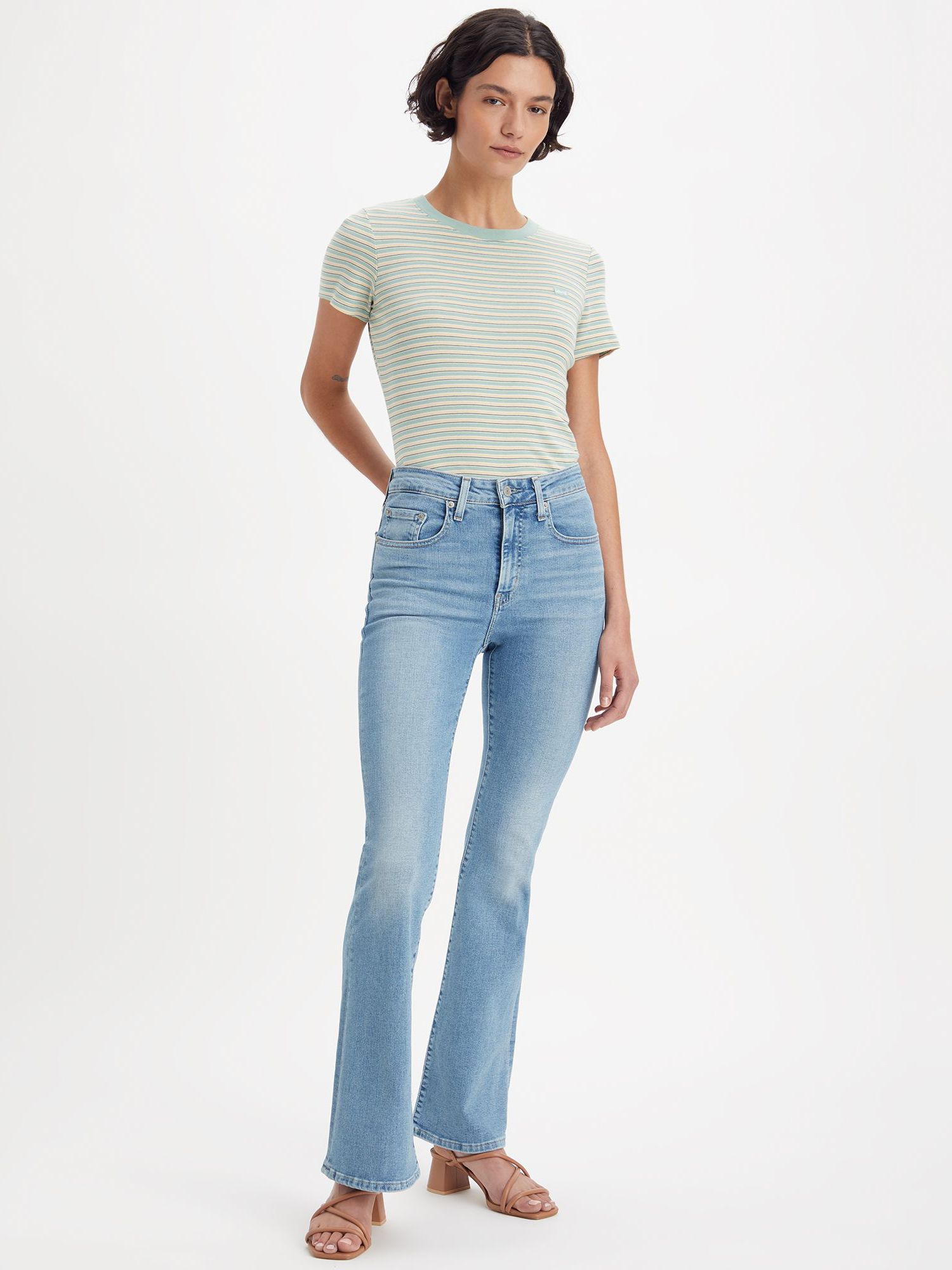 Levi's 726 High Rise Flared Jeans, Blue Wave Light at John Lewis & Partners