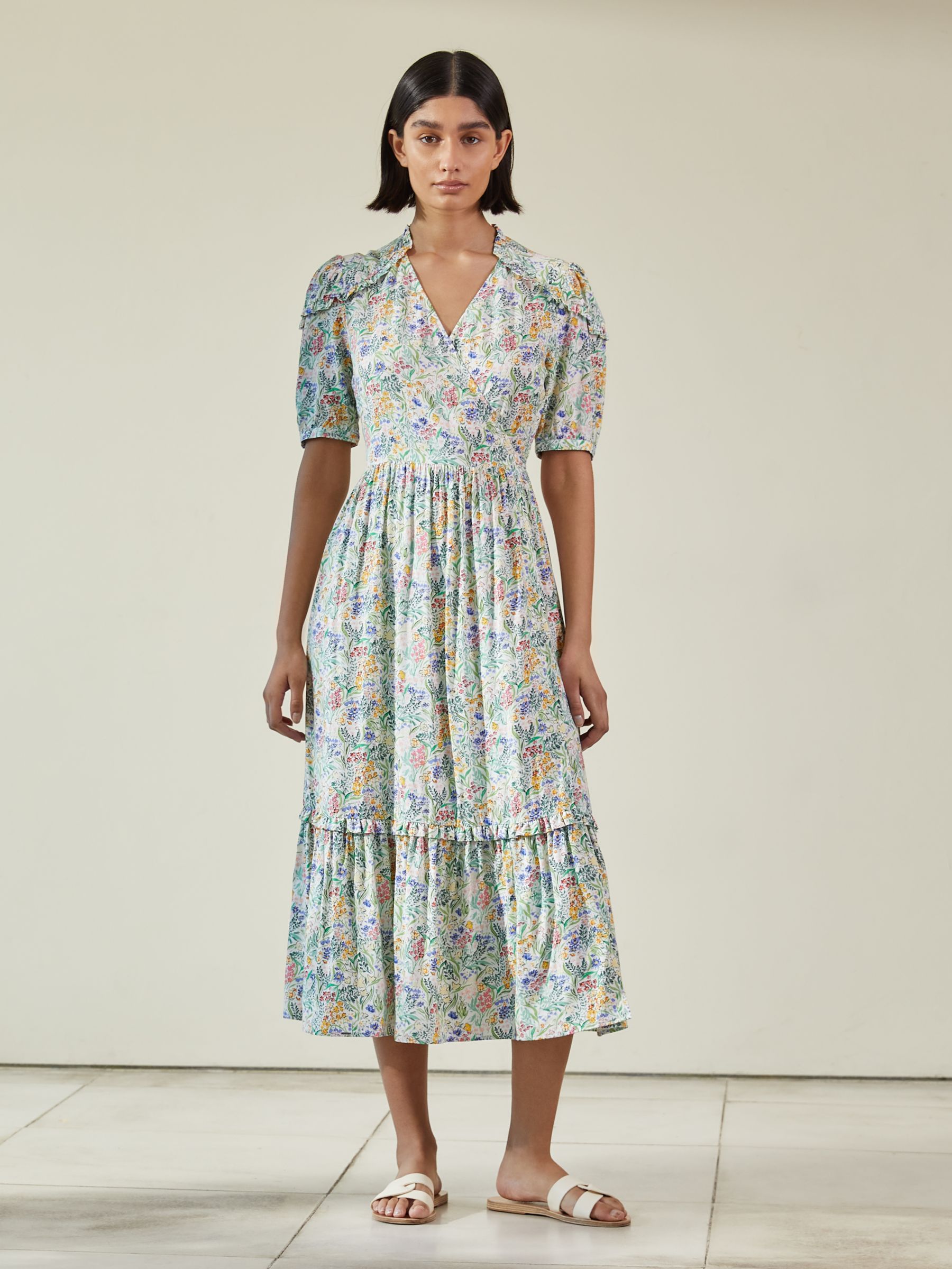 Albaray Painted Meadow Wrap Midi Dress, Multi at John Lewis & Partners