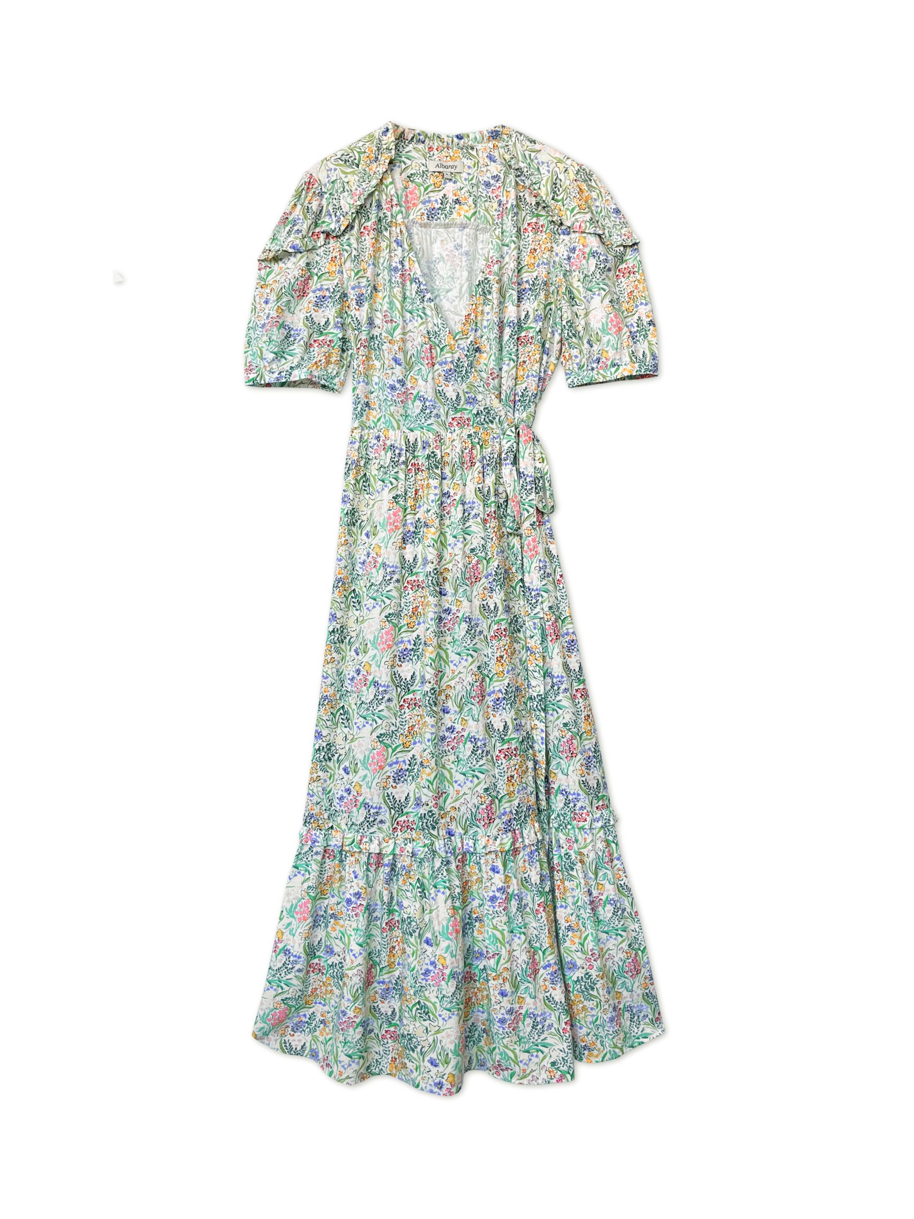 Albaray Painted Meadow Wrap Midi Dress, Multi, 8