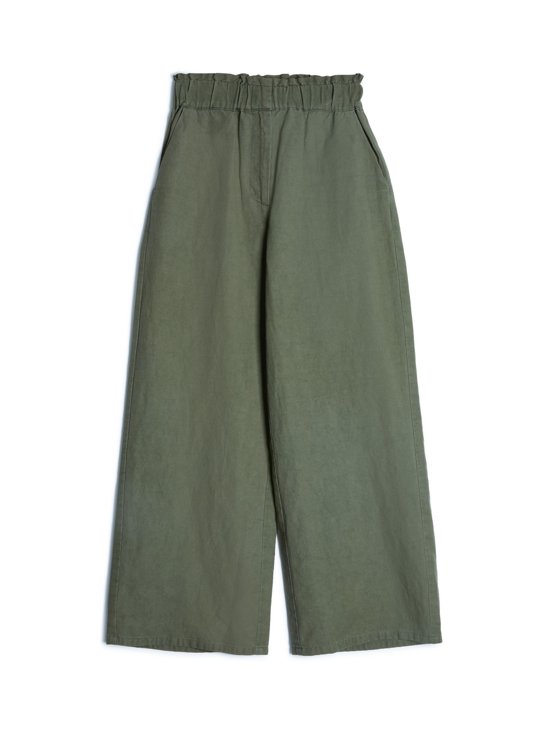 Clearance RYRJJ Womens Casual Loose Cotton Linen Pants Comfy Work Trousers  with Pockets Ruffle Elastic High Waist Tapered Pants(Army Green,XXL) 