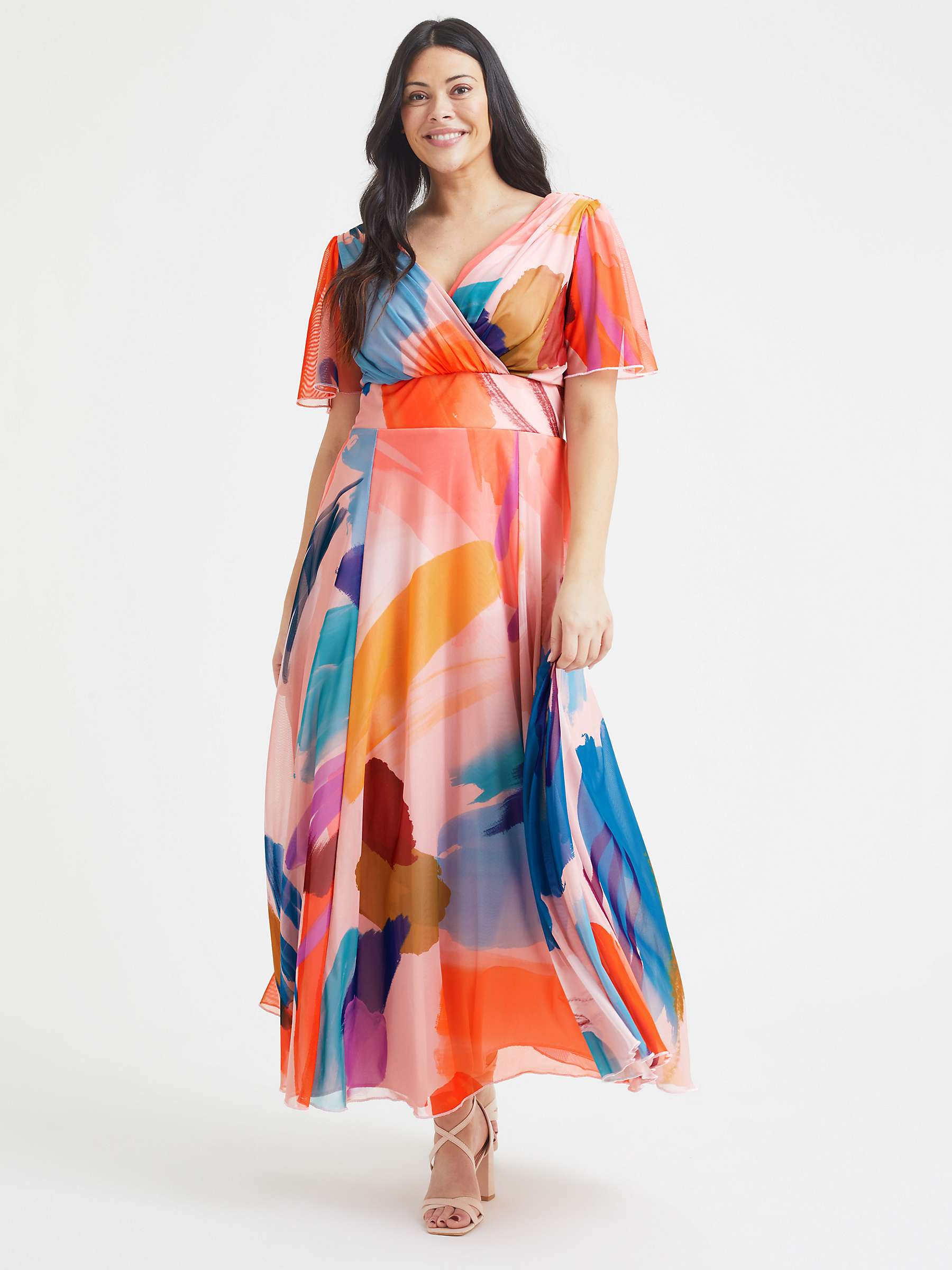 Buy Scarlett & Jo Isabelle Float Sleeve Maxi Dress, Peach/Multi Online at johnlewis.com
