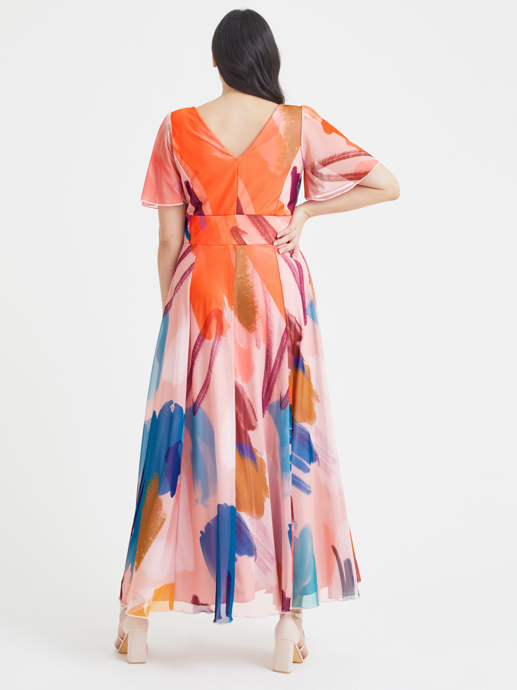 Scarlett & Jo Isabelle Float Sleeve Maxi Dress, Peach/Multi, 18