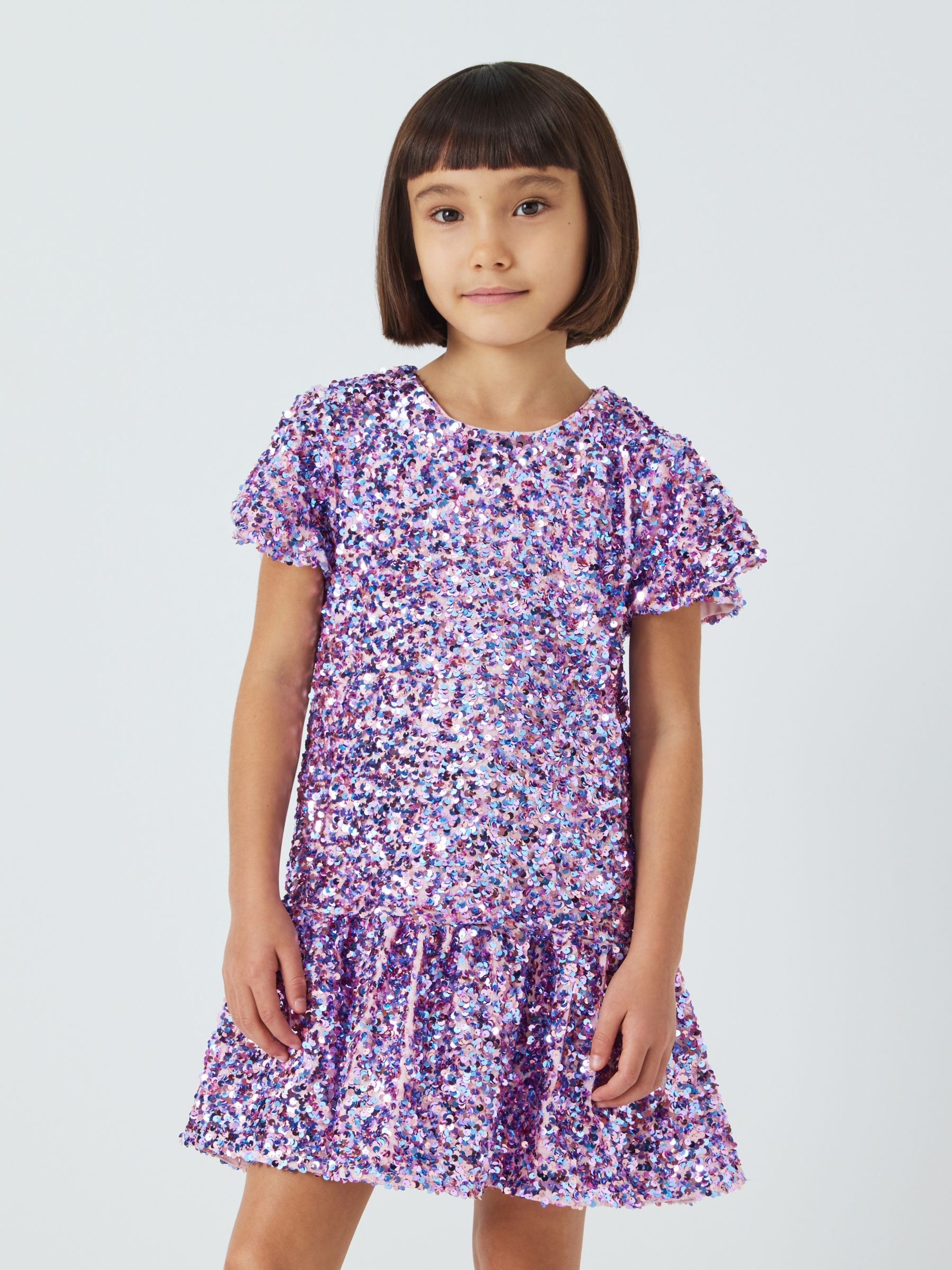 John Lewis Kids' Sequin Velour Dress, Pink, 11 years