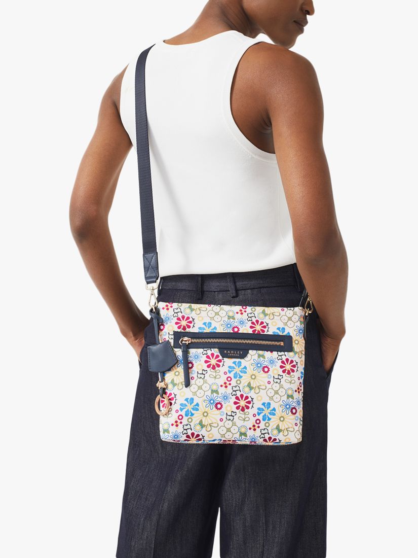 Radley Finsbury Broderie Print Recycled Zip Top Shoulder Bag, Chalk/Multi  at John Lewis & Partners