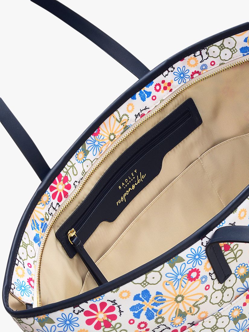 Radley Finsbury Broderie Print Recycled Zip Top Shoulder Bag, Chalk/Multi  at John Lewis & Partners