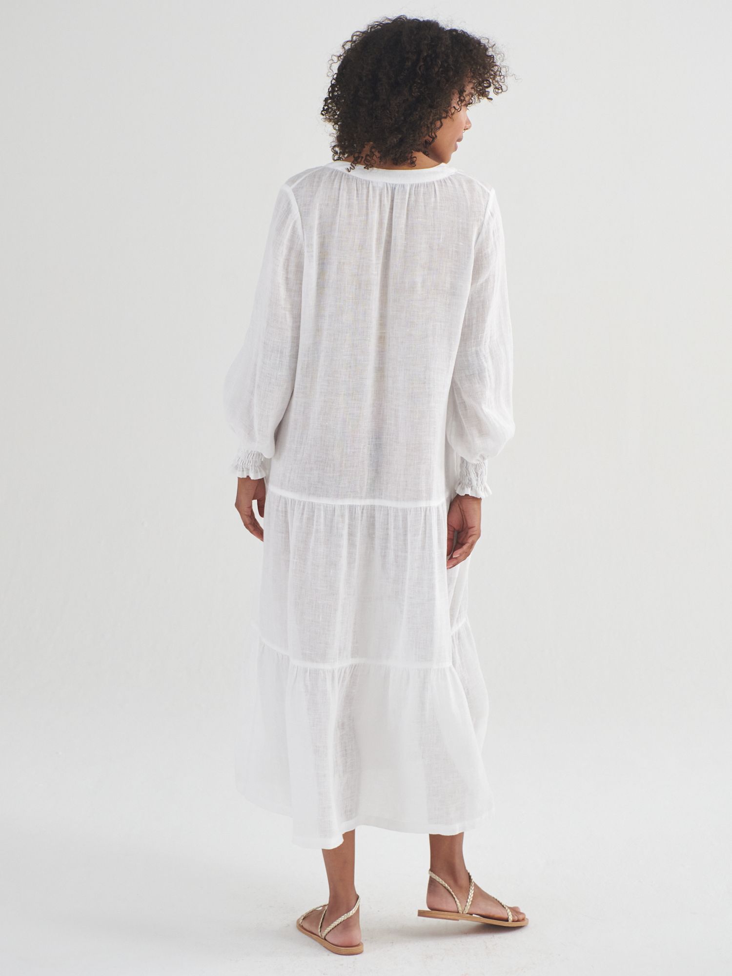 NRBY Brooke Gauze Tiered Linen Maxi Dress, White, S